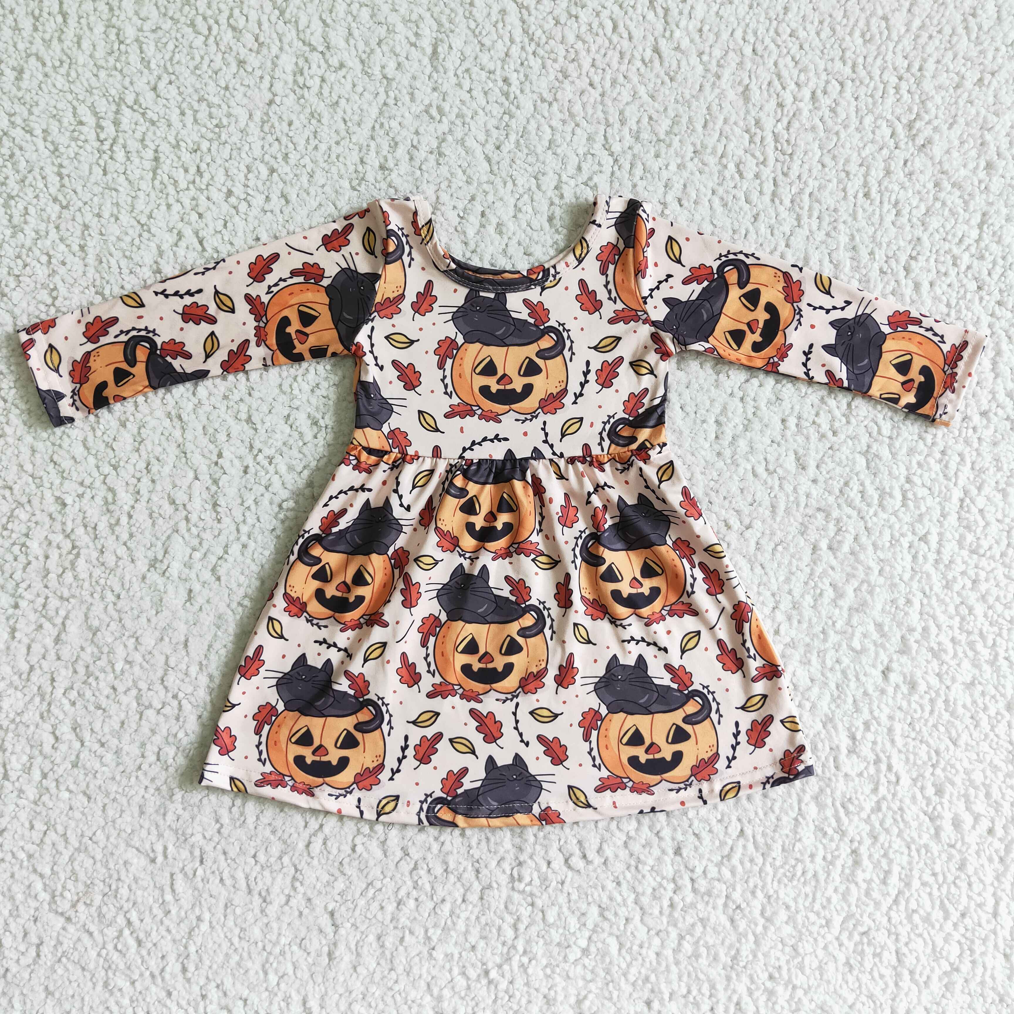 GLD0065 baby girl clothes halloween baby pumpkin long sleeve dress-promotion 2025.8.2 $5.5