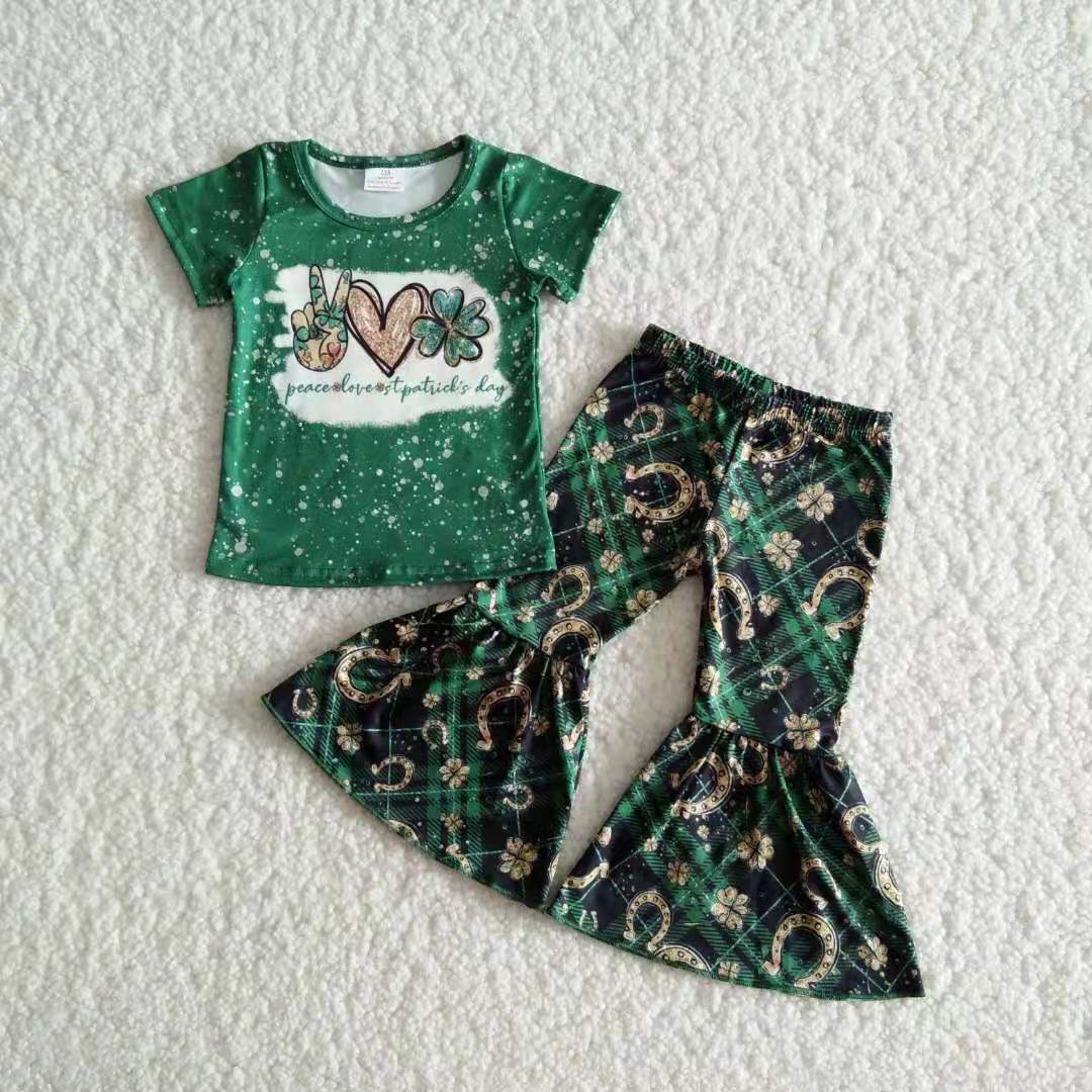 B17-11 girl green St. Patrick's Day peace short sleeve set-promotion $2.99 2026.1.31