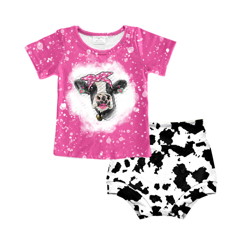 GBO0065 baby girl clothes cow hot pink bummies set-promotion 2025.7.19 $5.5