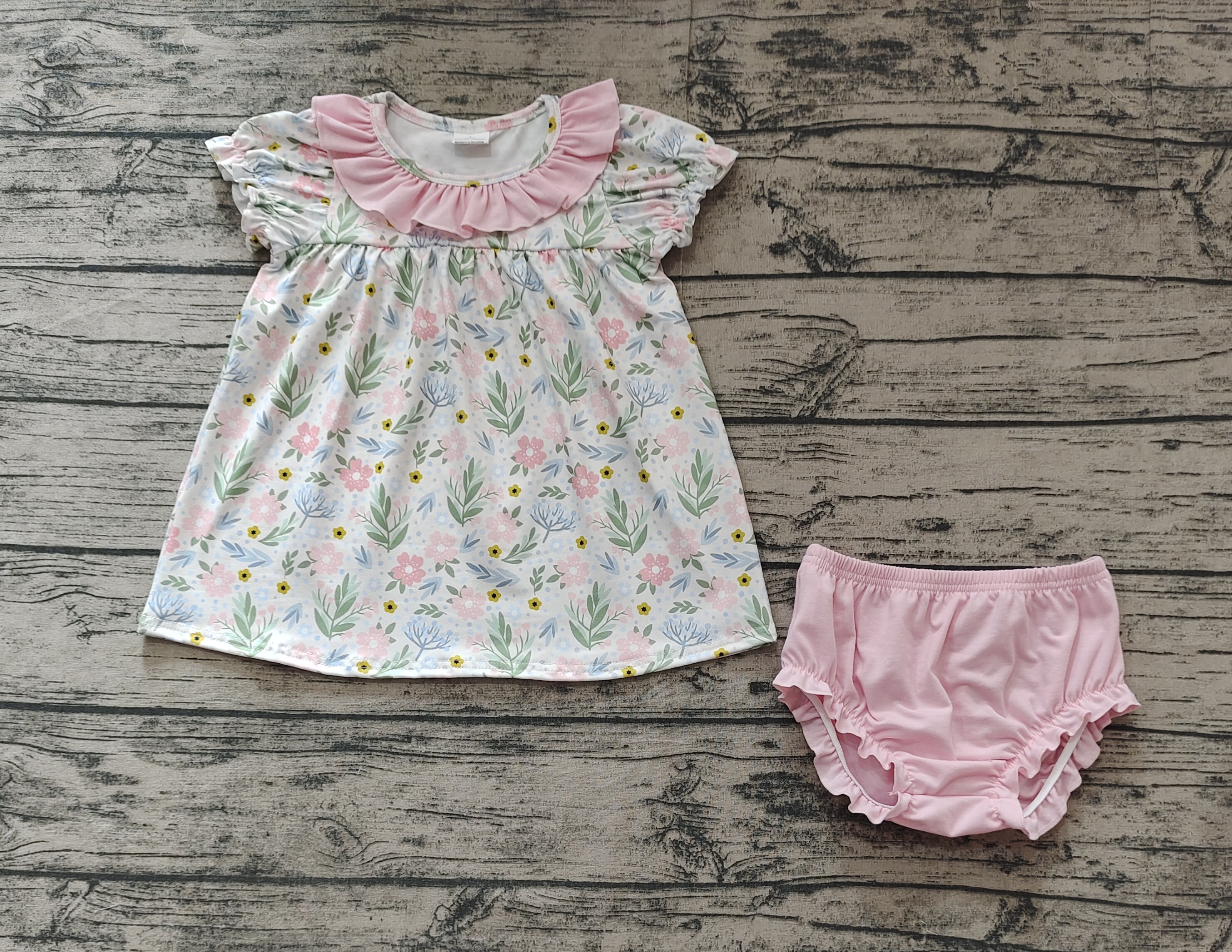 GBO0449 pre-order  toddler girl clothes pink floral girl summer bummies set-real pic 2024.12.16 