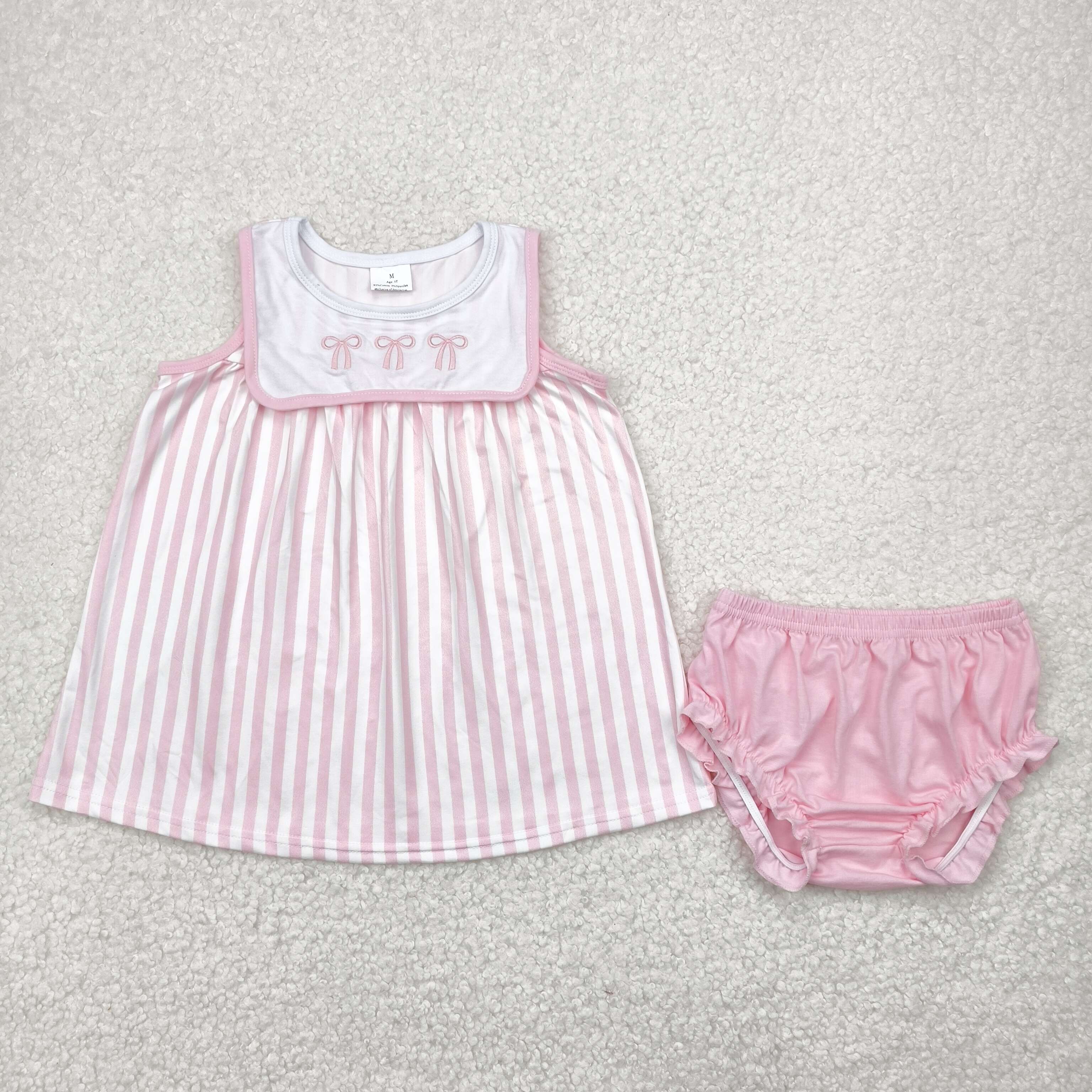 RTS girl summer matching clothes pink bow girl summer clothes-embroidery