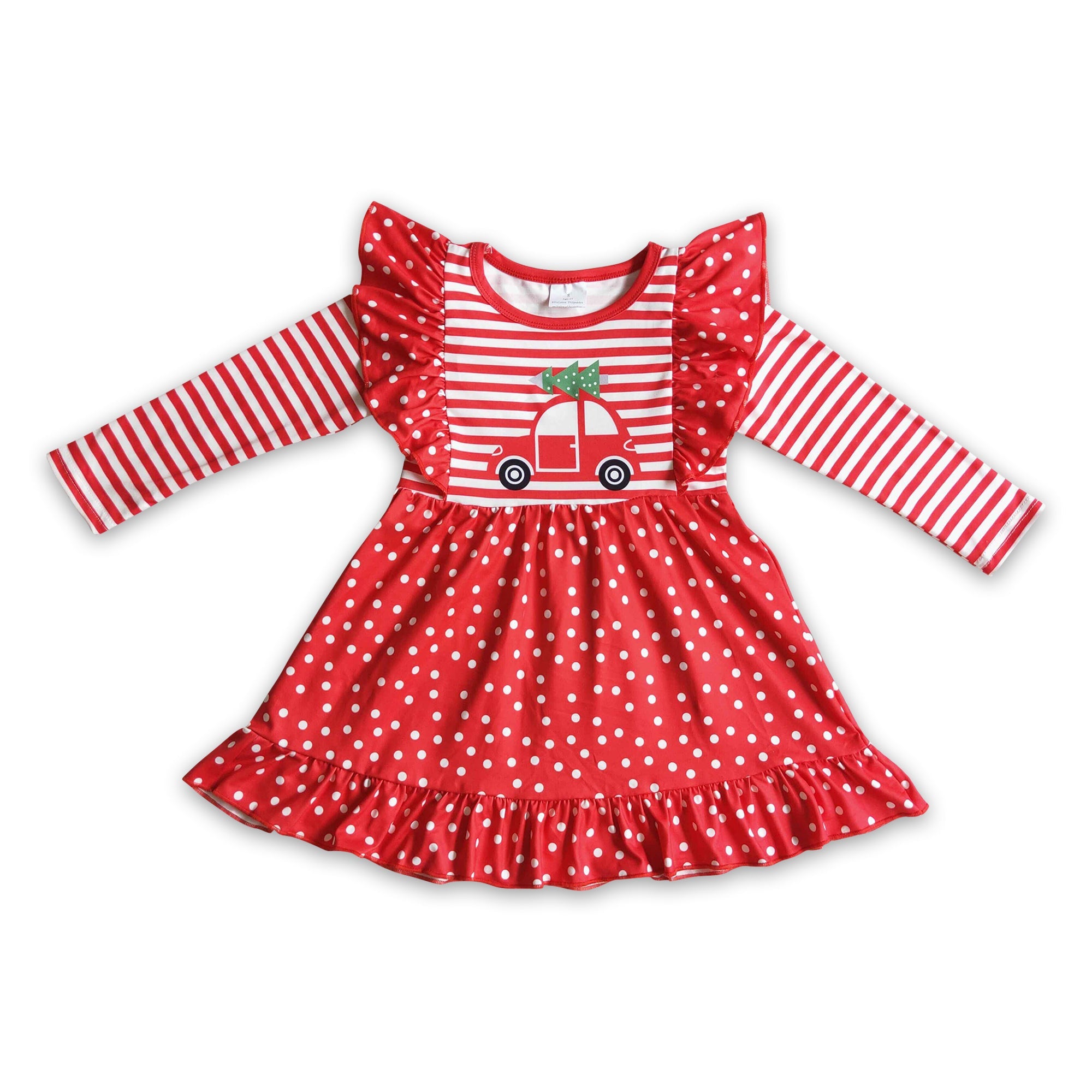GLD0145 toddler girl dresses red tree truck christmas dress-promotion 2024.11.30 $5.5