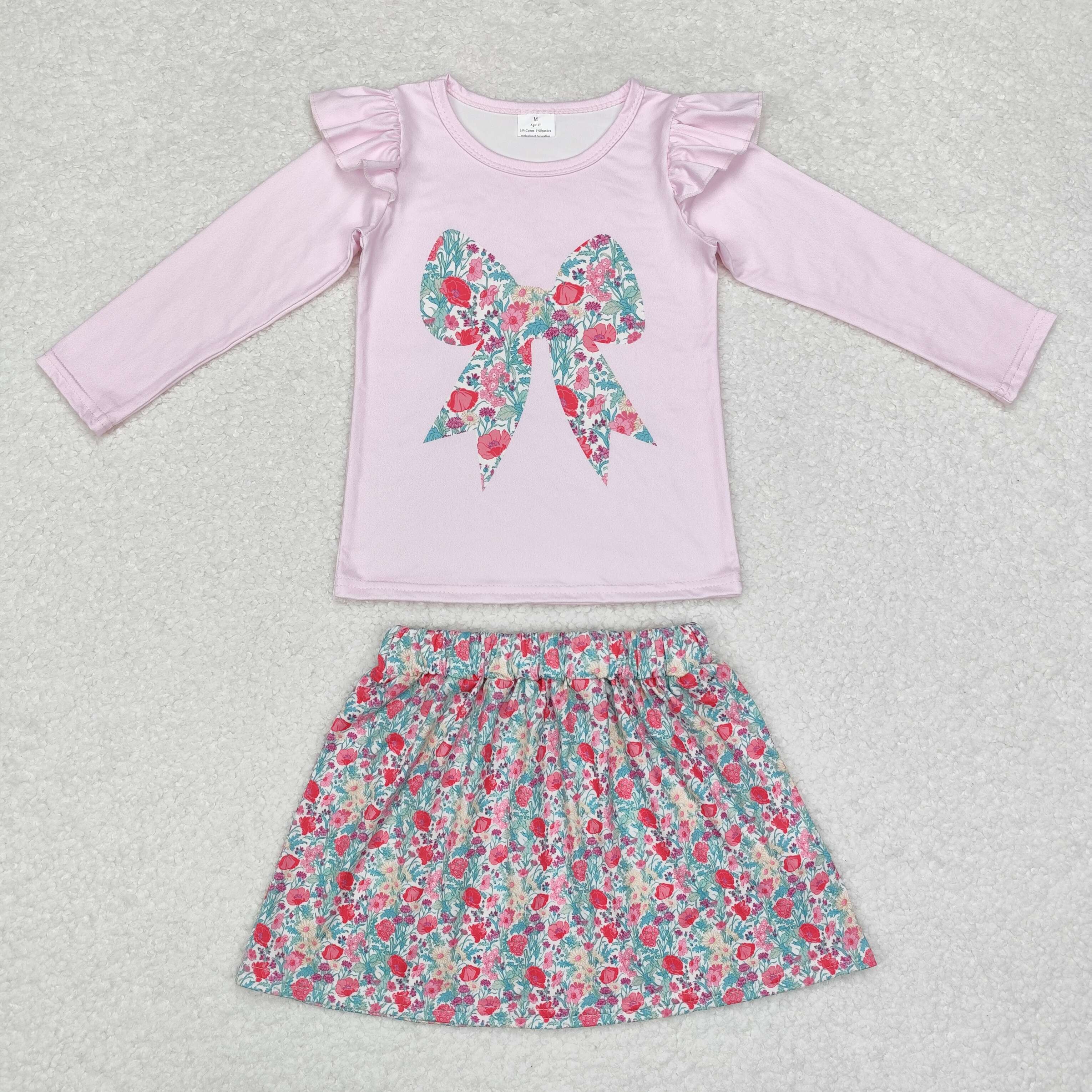 GLD0713 RTS  toddler girl clothes floral bow girl short skirt outfit