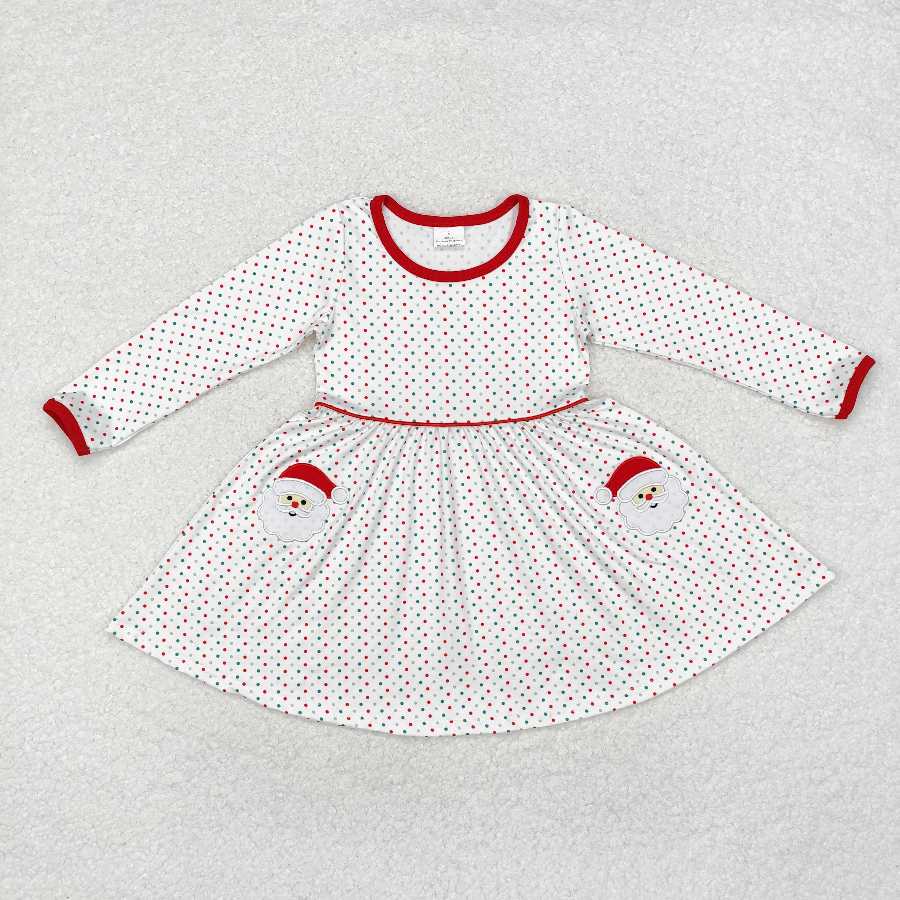 GLD0779 RTS toddler girl clothes santa girl winter christmas dress embroidery