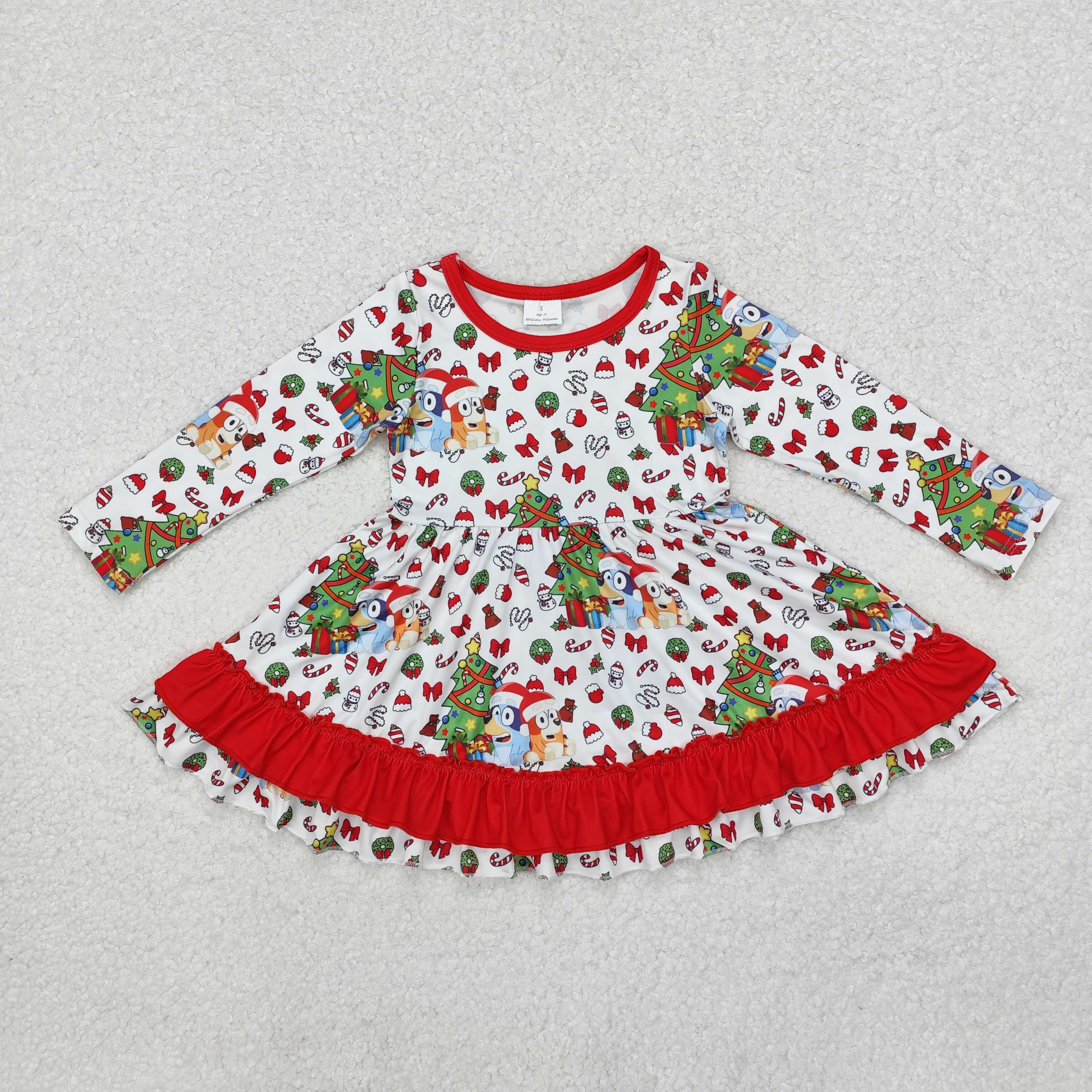 GLD0792 RTS  toddler girl clothes cartoon dog girl christmas winter dress 