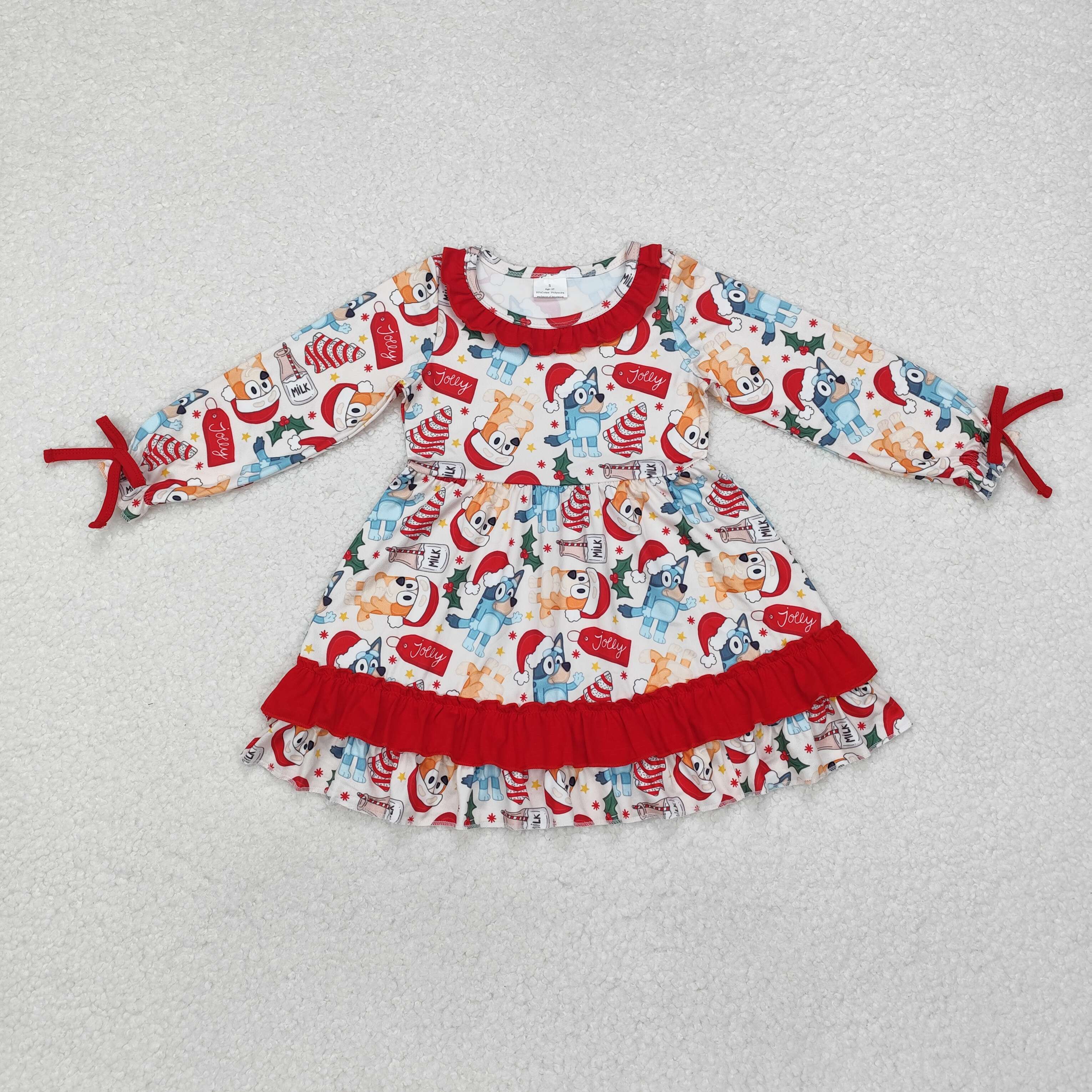 GLD0802 RTS  toddler girl clothes cartoon dog girl christmas winter dress