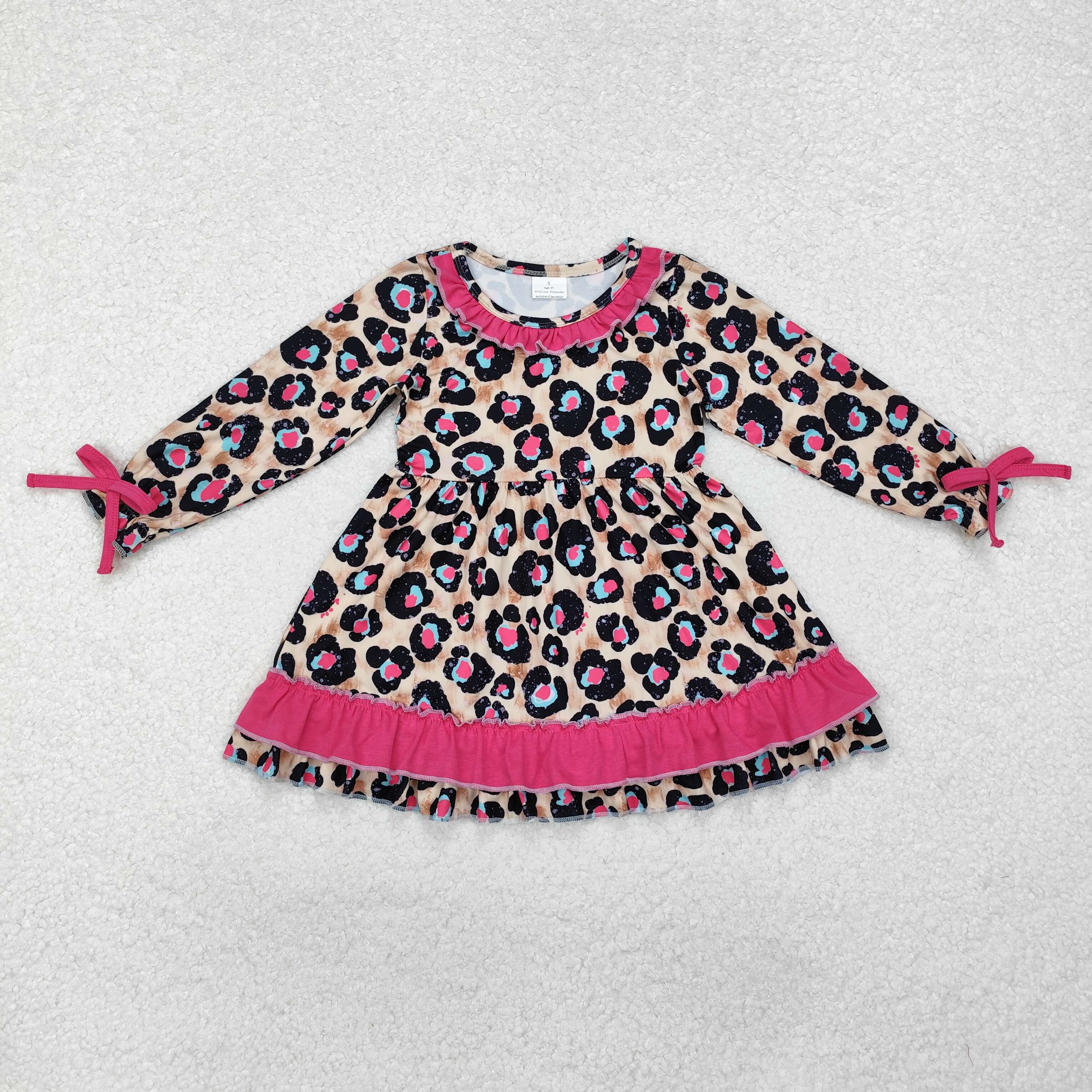 GLD0832 RTS  toddler girl clothes leopard print girl  winter dress