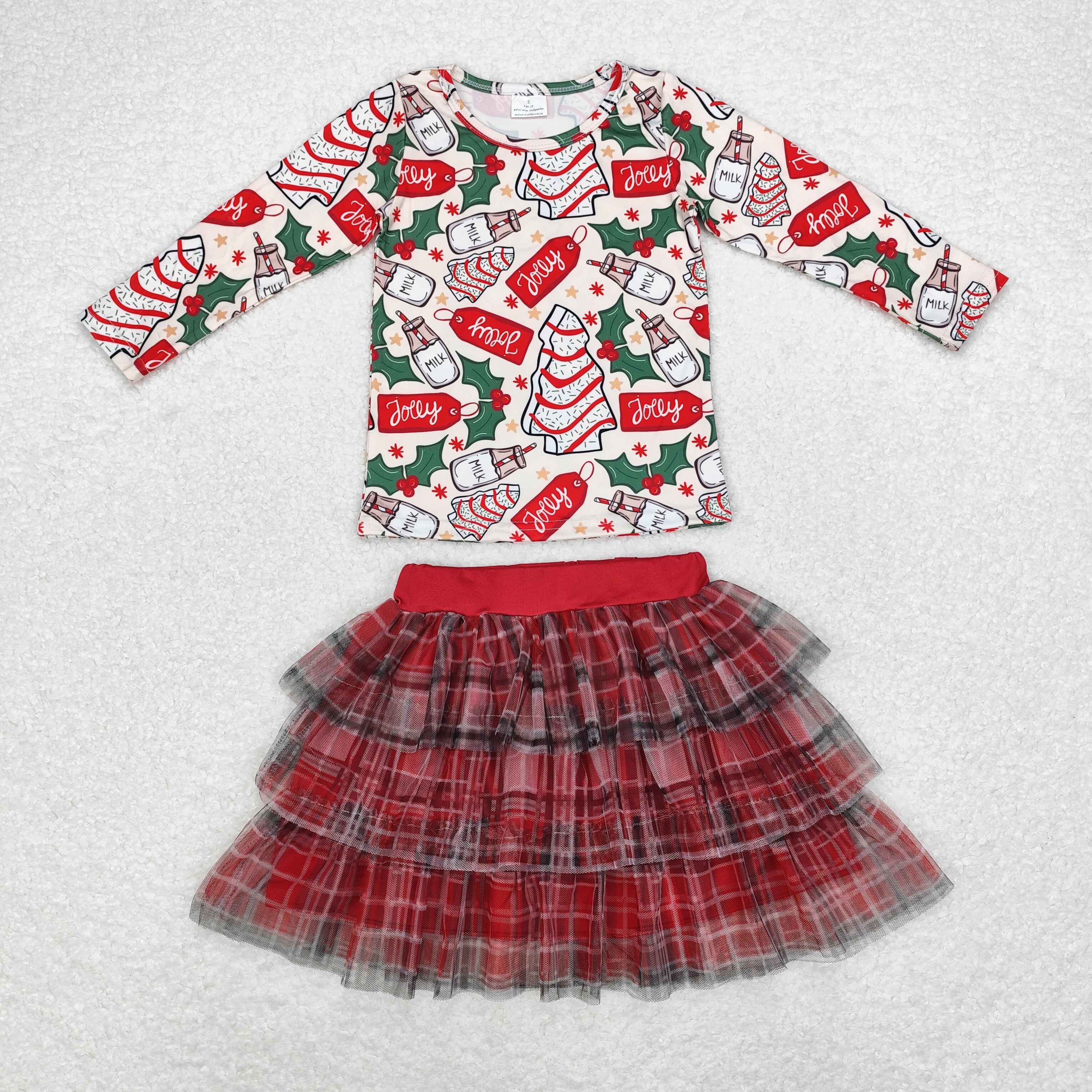 GLD0883 RTS toddler girl clothes milk cookies girl christmas outfit