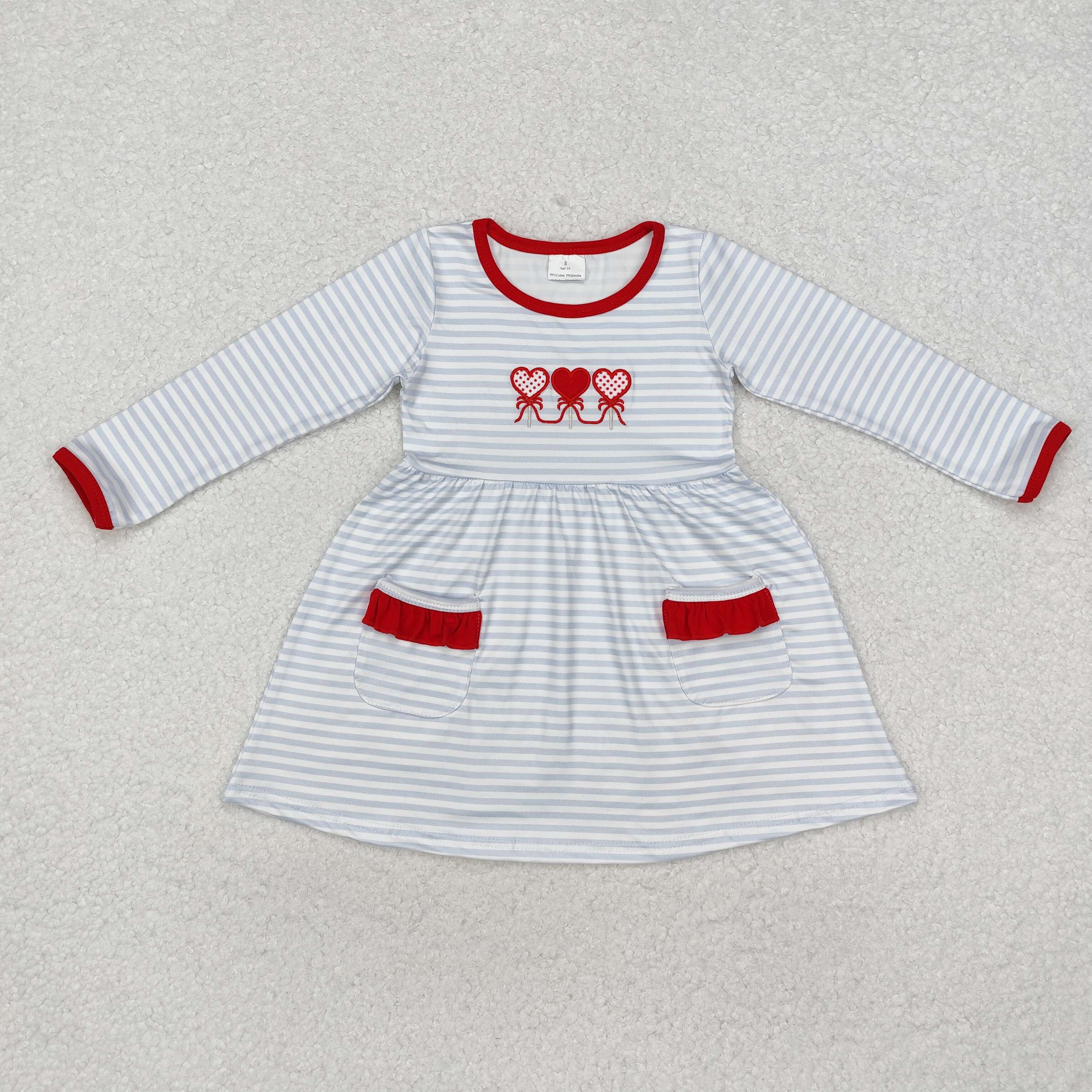 GLD0884 RTS toddler girl clothes heart girl winter valentine's day dress-embroidery