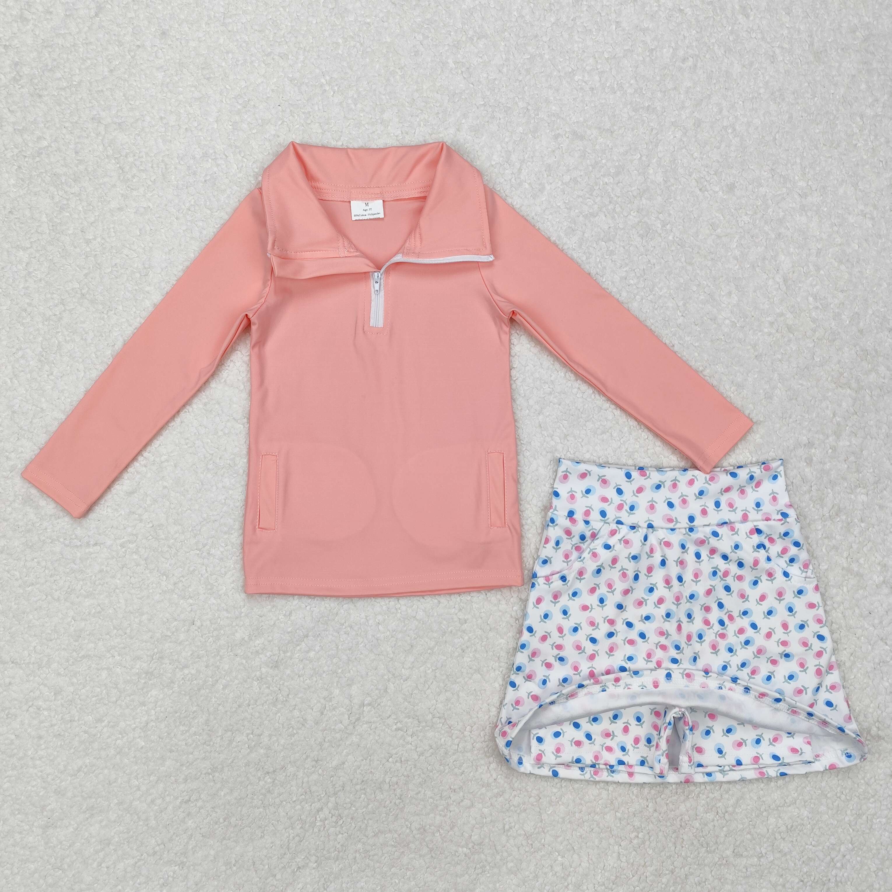 GLD0984 RTS baby girl clothes pink toddler girl skirt set yoga clothing set