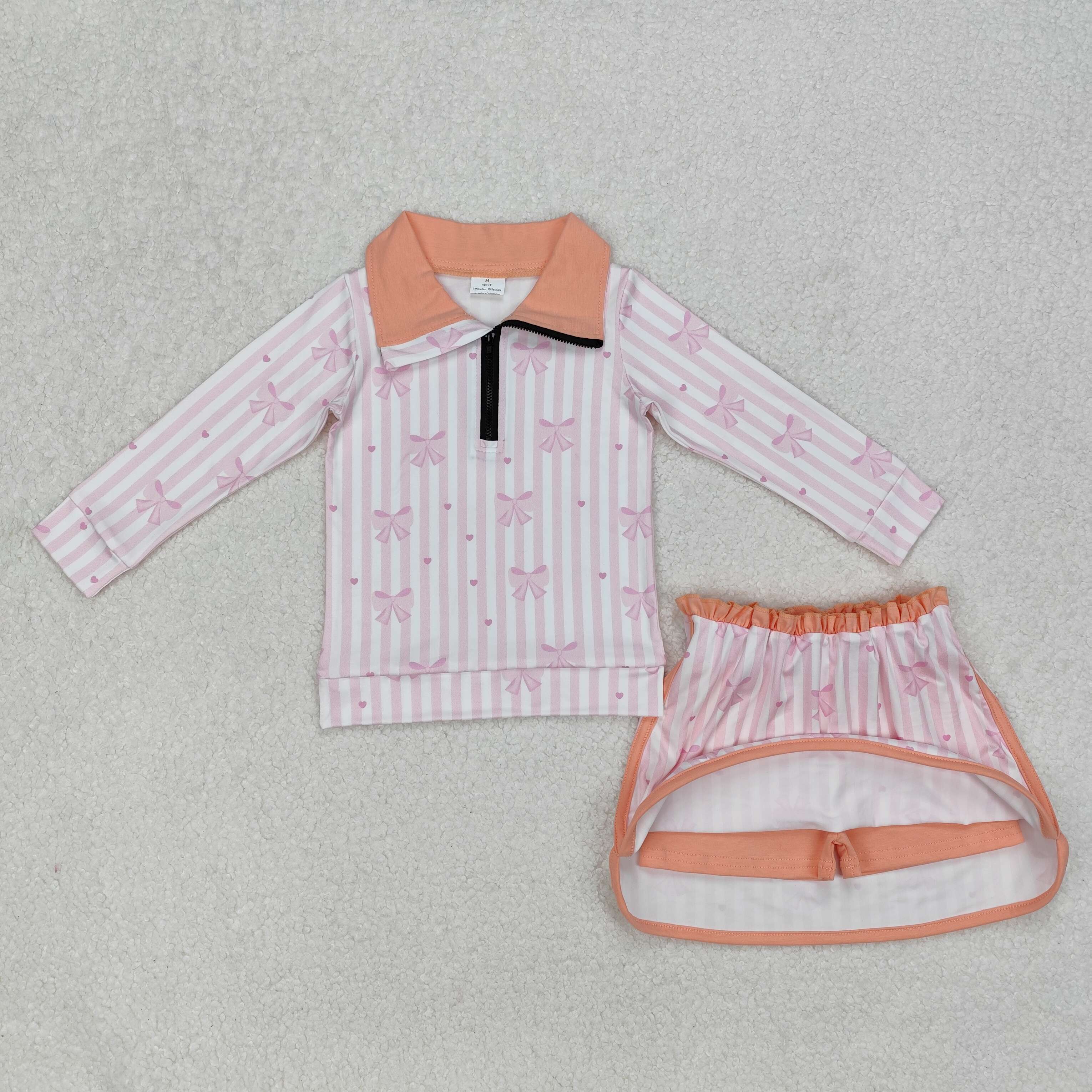 GLD1004 RTS girl clothes pink bows toddler girl skirt outfit 
