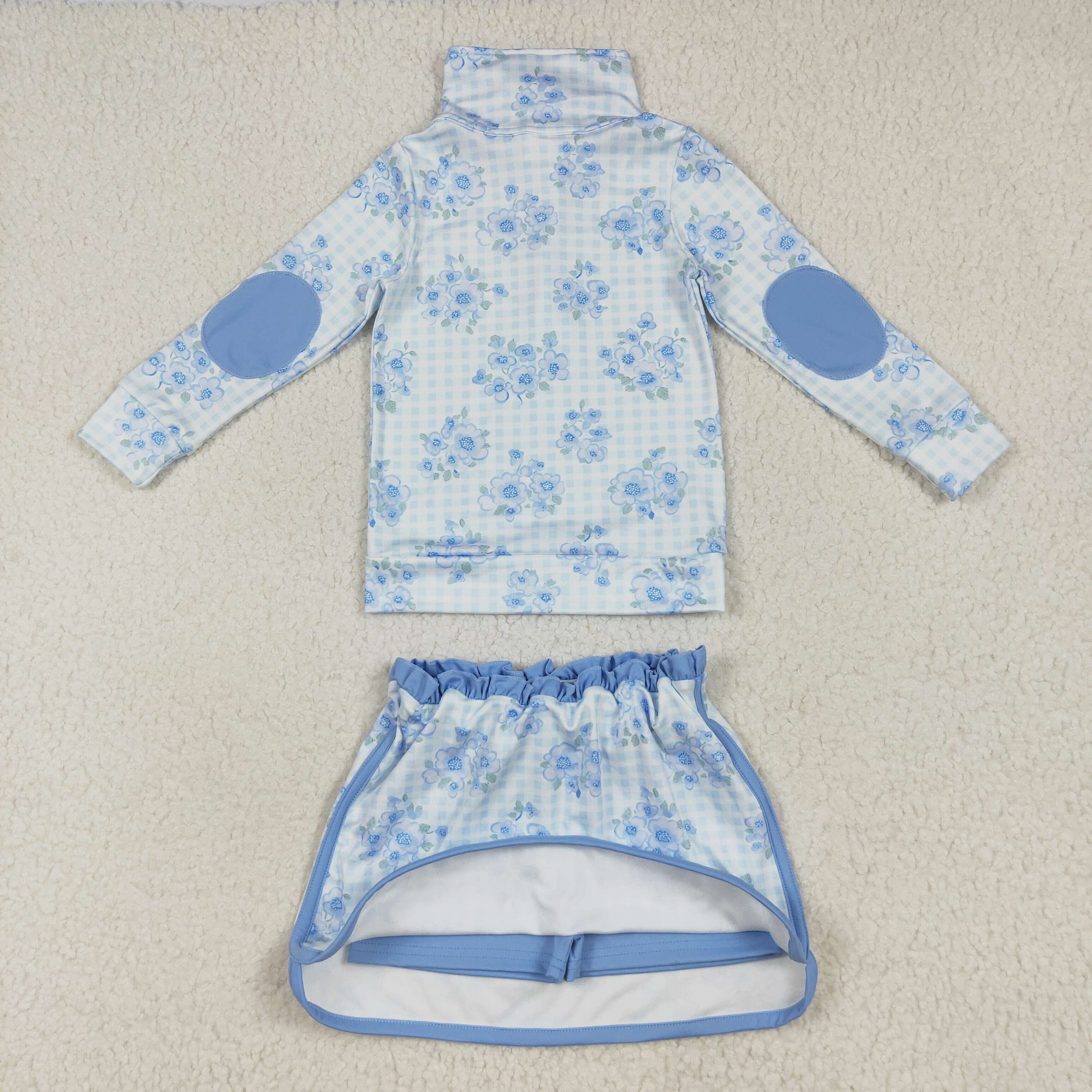 GLD1097 RTS girl clothes blue florals girl short skirt outfit yoga clothes 