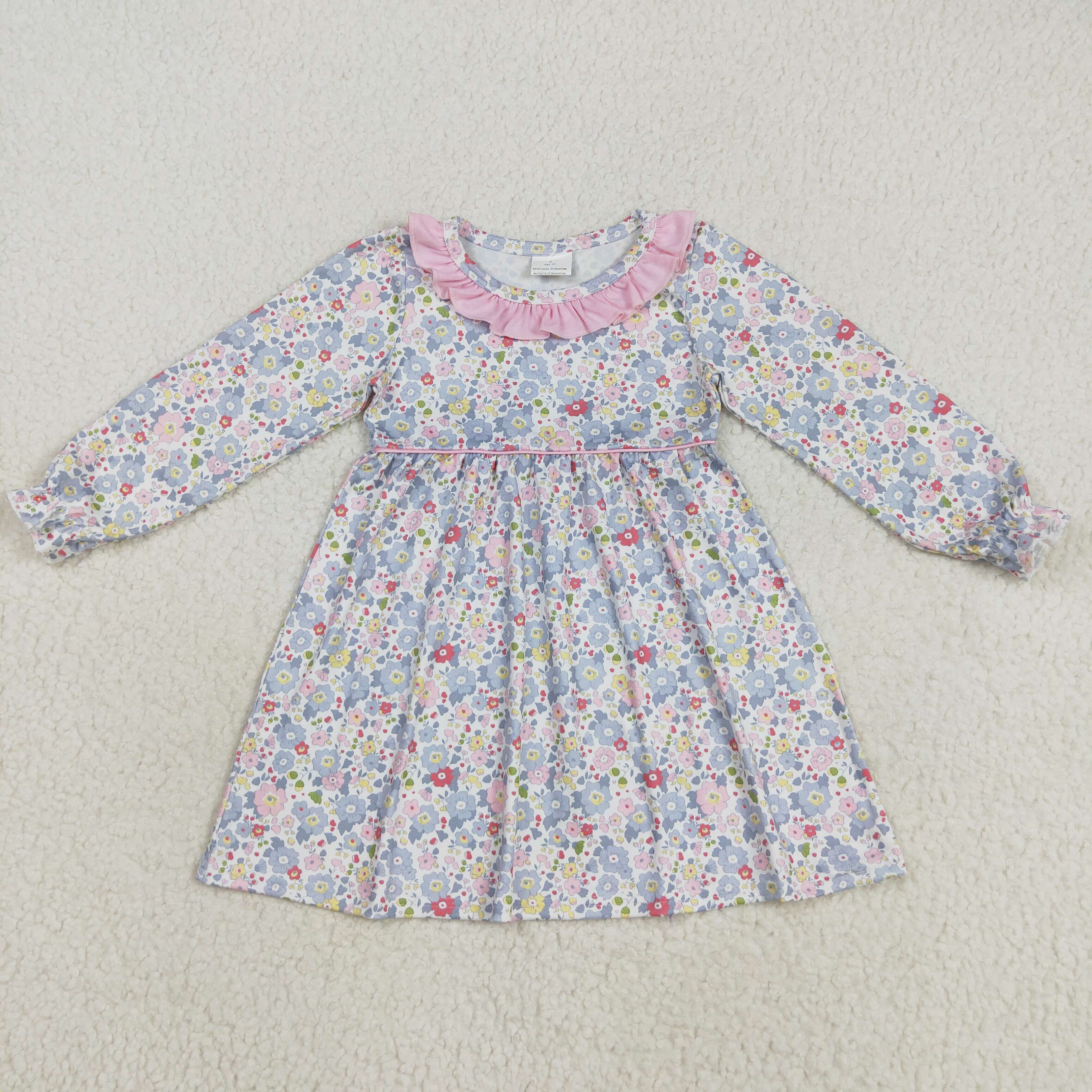 GLD1120 RTS toddler clothes floral baby girl winter dress 