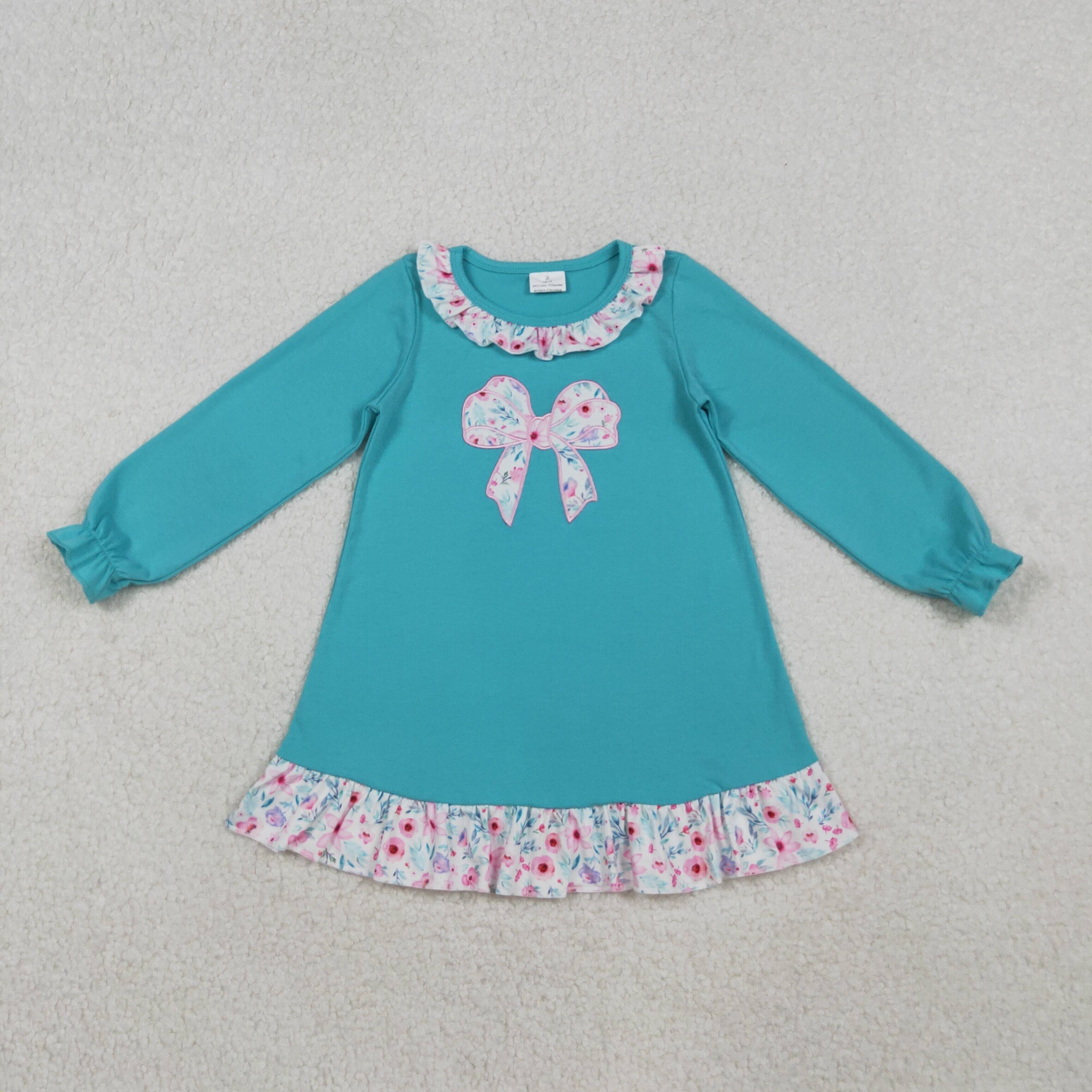 GLD1204  RTS girl winter clothes bows embroideried girl winter dress