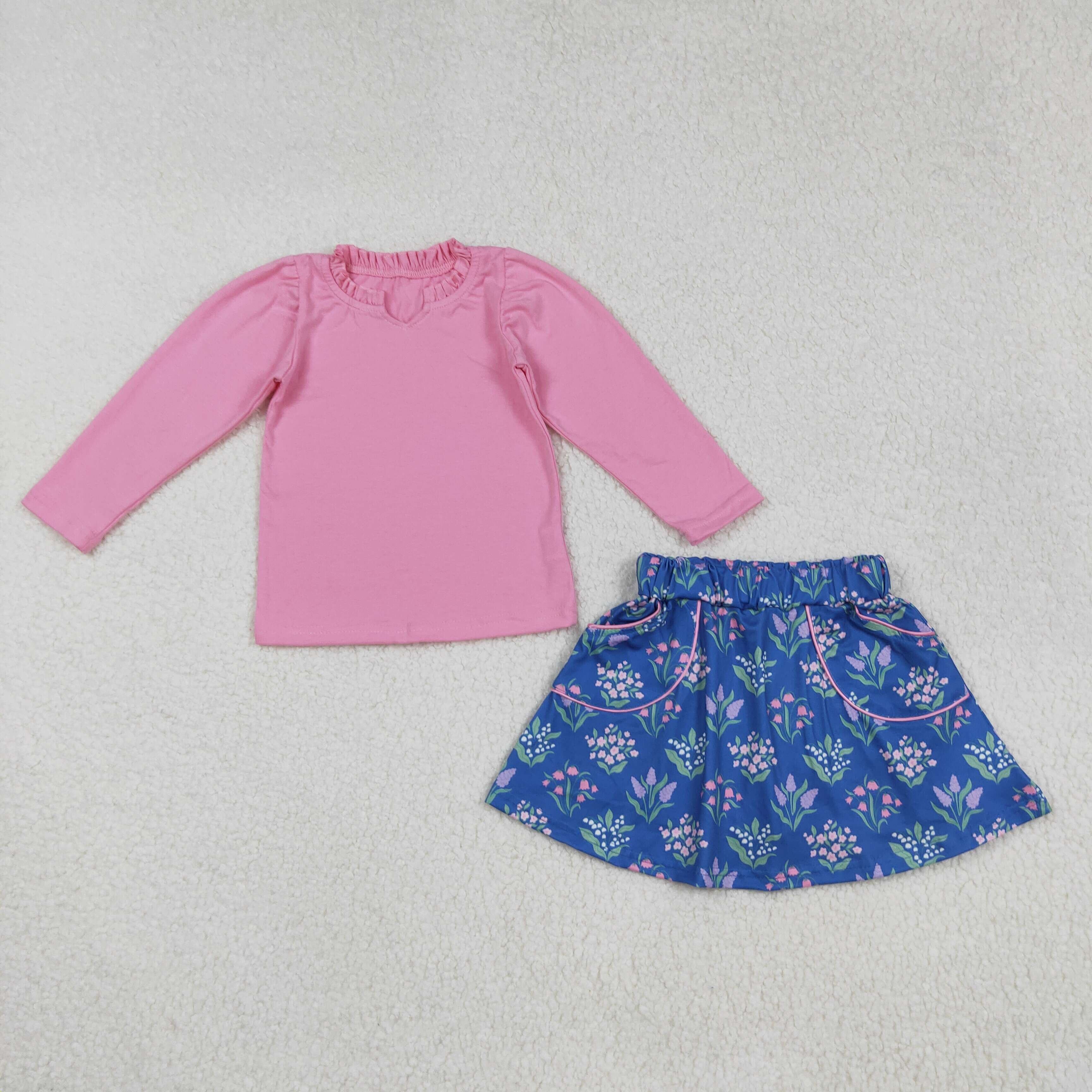 GLD1256 RTS girl clothes pink flower girl short skirt outfit girl winter outfit
