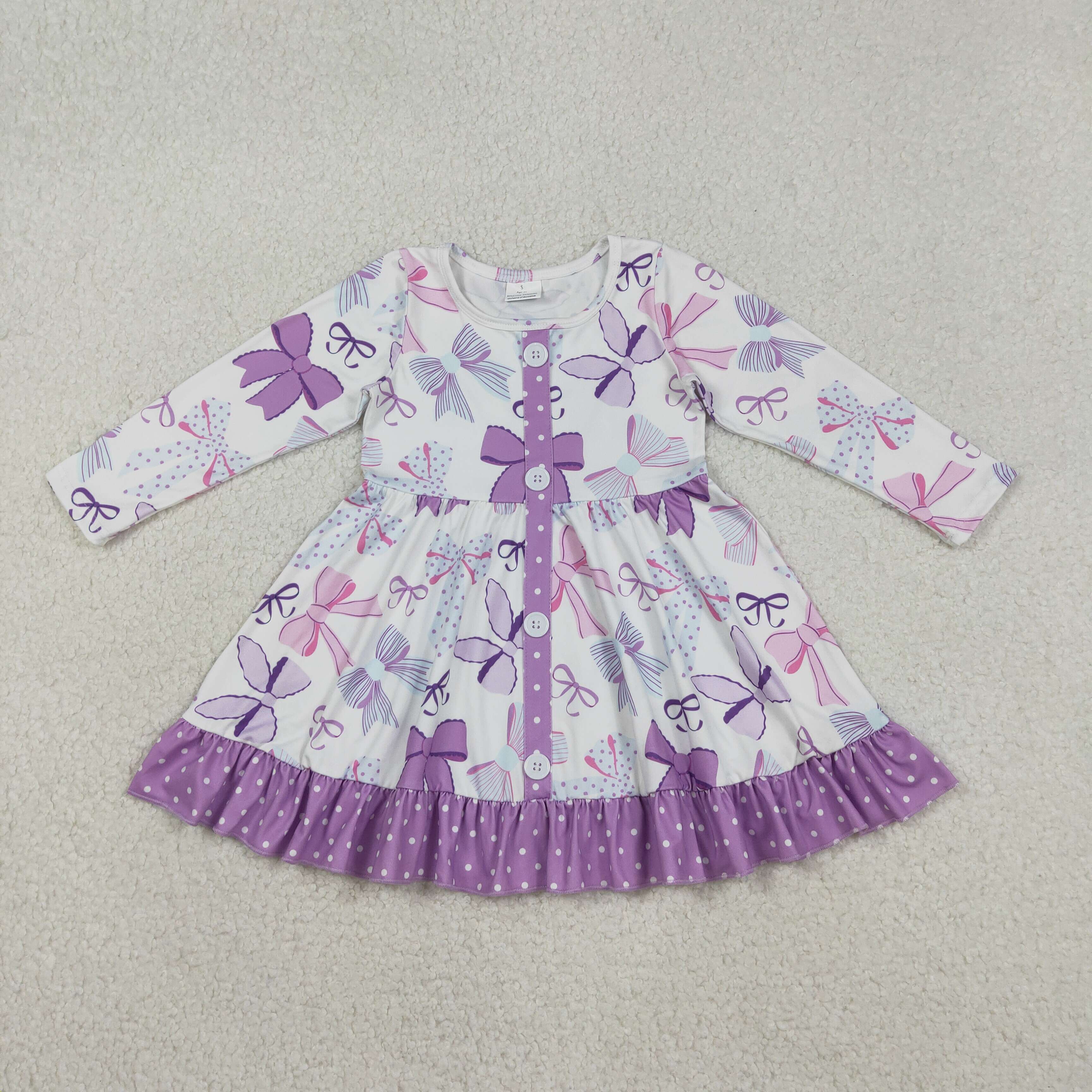 GLD1271 RTS toddler clothes purple bows baby girl winter dress