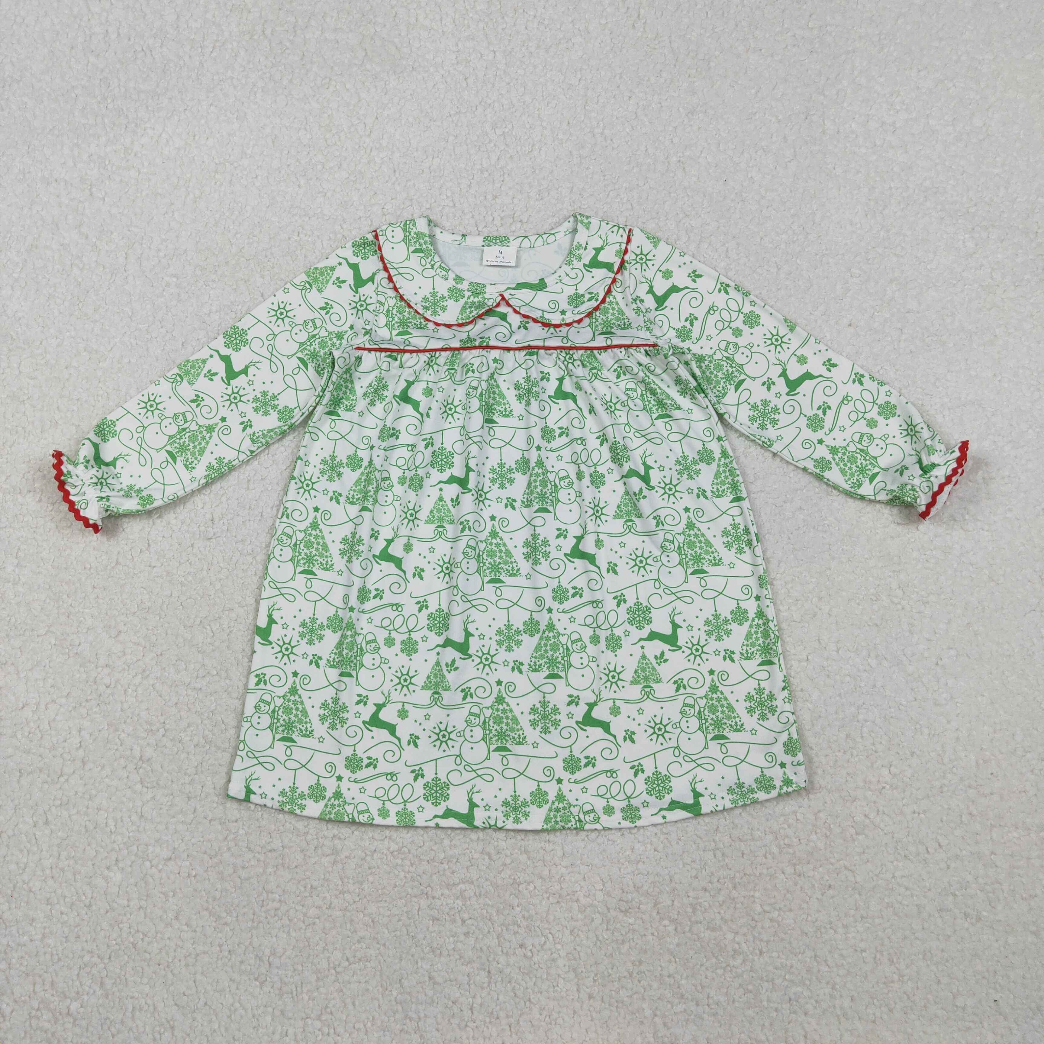 GLD1345 RTS toddler girl clothes green deer print girl christmas winter dress