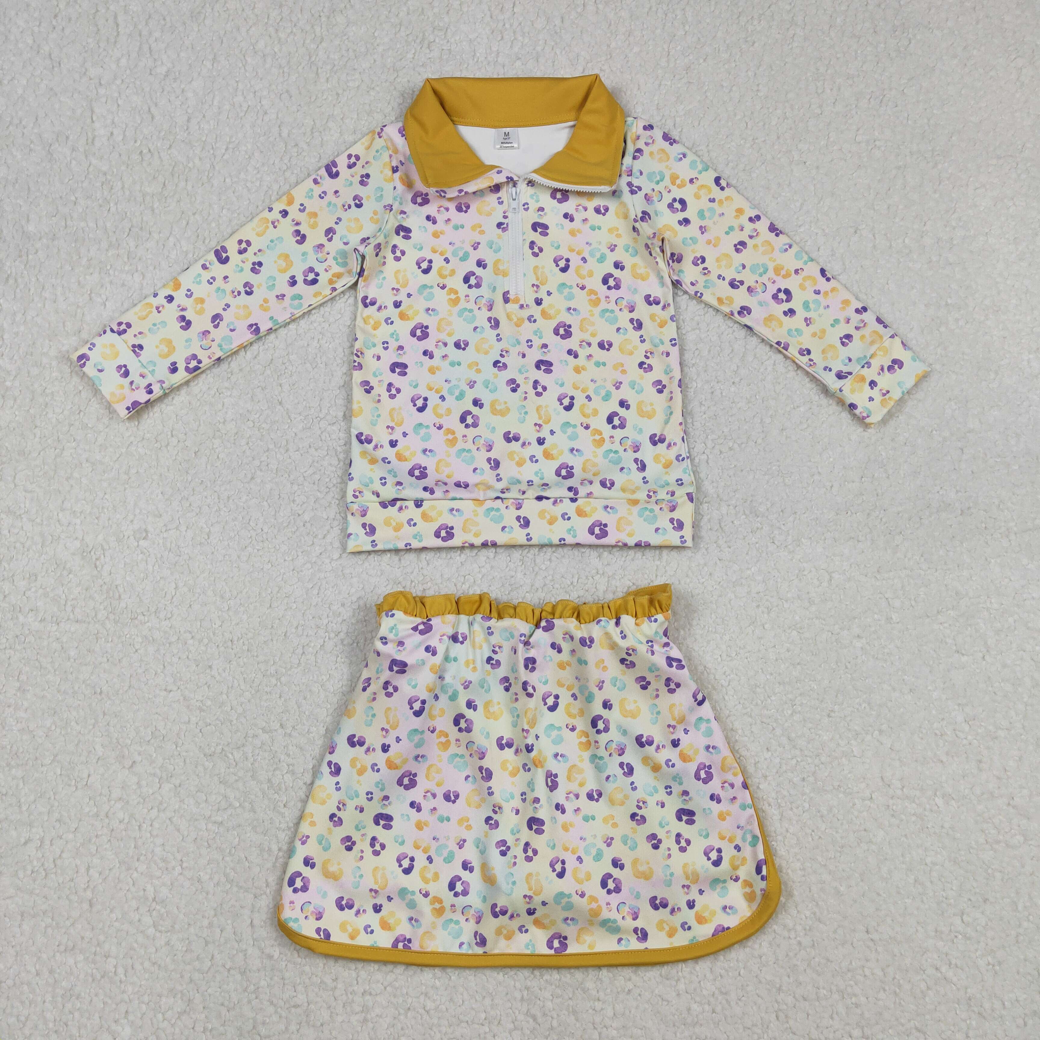 GLD1365 RTS baby girl clothes leopard print toddler girl mardi gras yoga skirt outfit