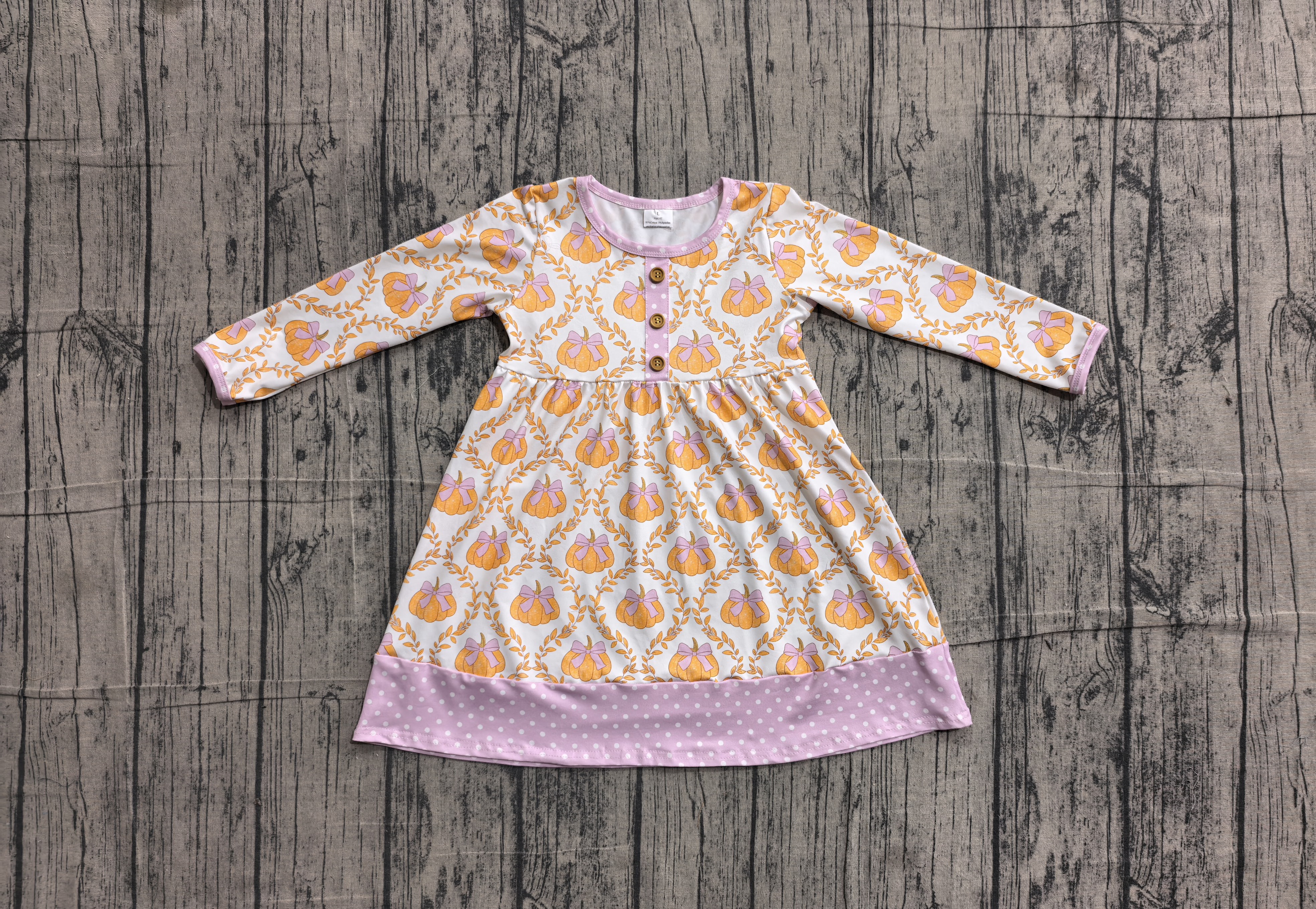 GLD1627 pre-order  toddler girl clothes pumpkin print girl fall dress-real pic 2026.5.28 