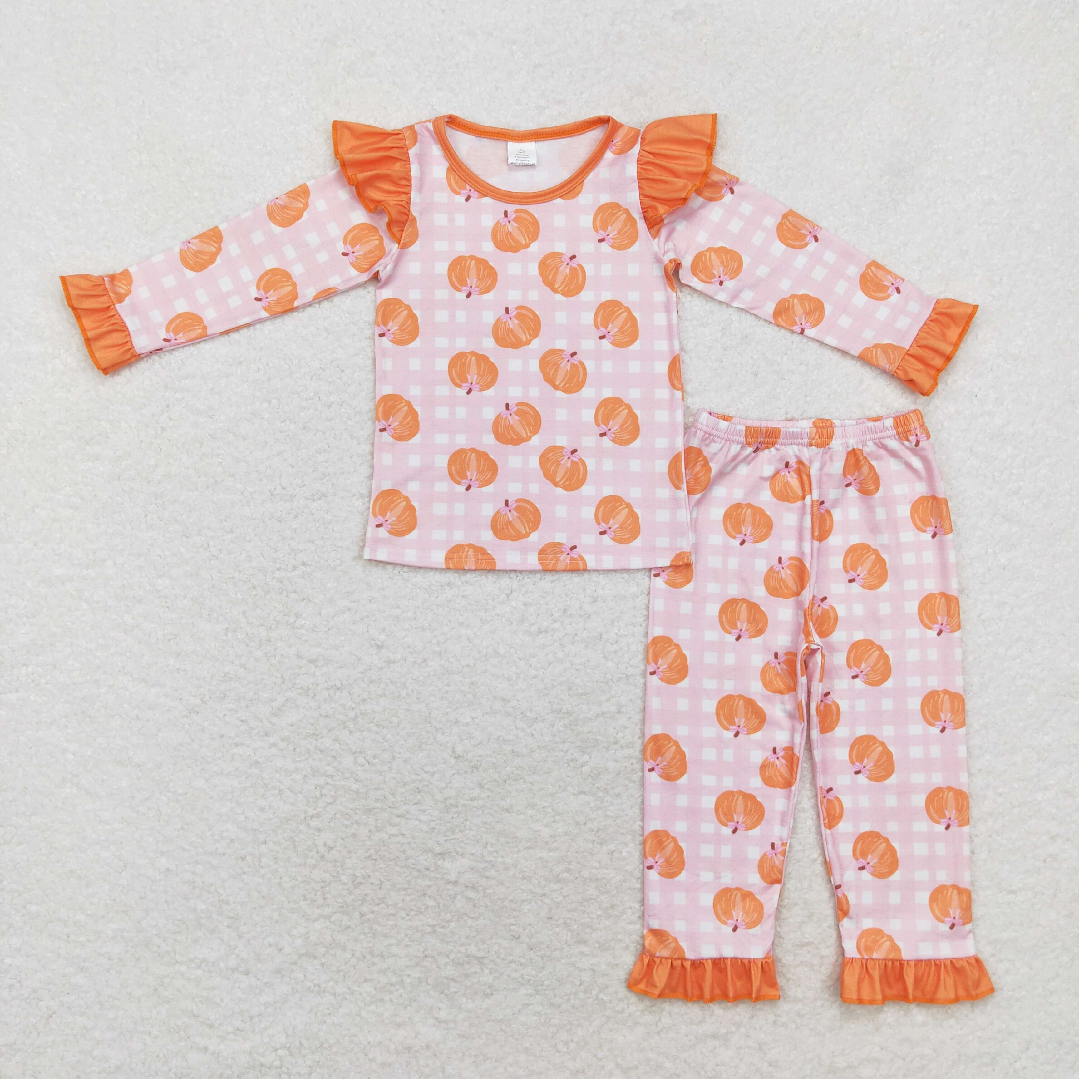 GLP1362 RTS toddler girl clothes halloween pumpkin girl thanksgiving pajamas set BAMBOO