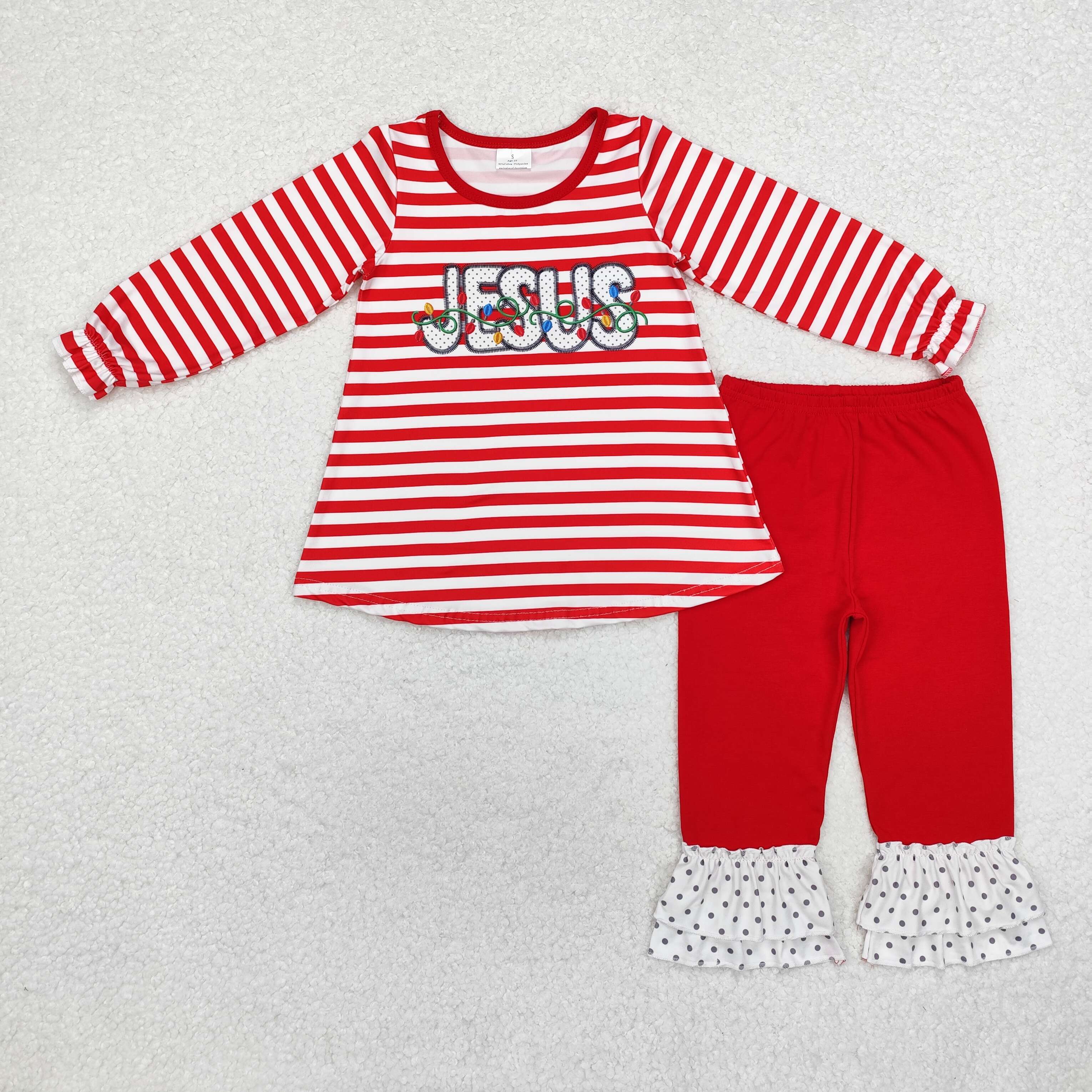 GLP1392 RTS baby girl clothes red stripe jesus girl christmas outfit