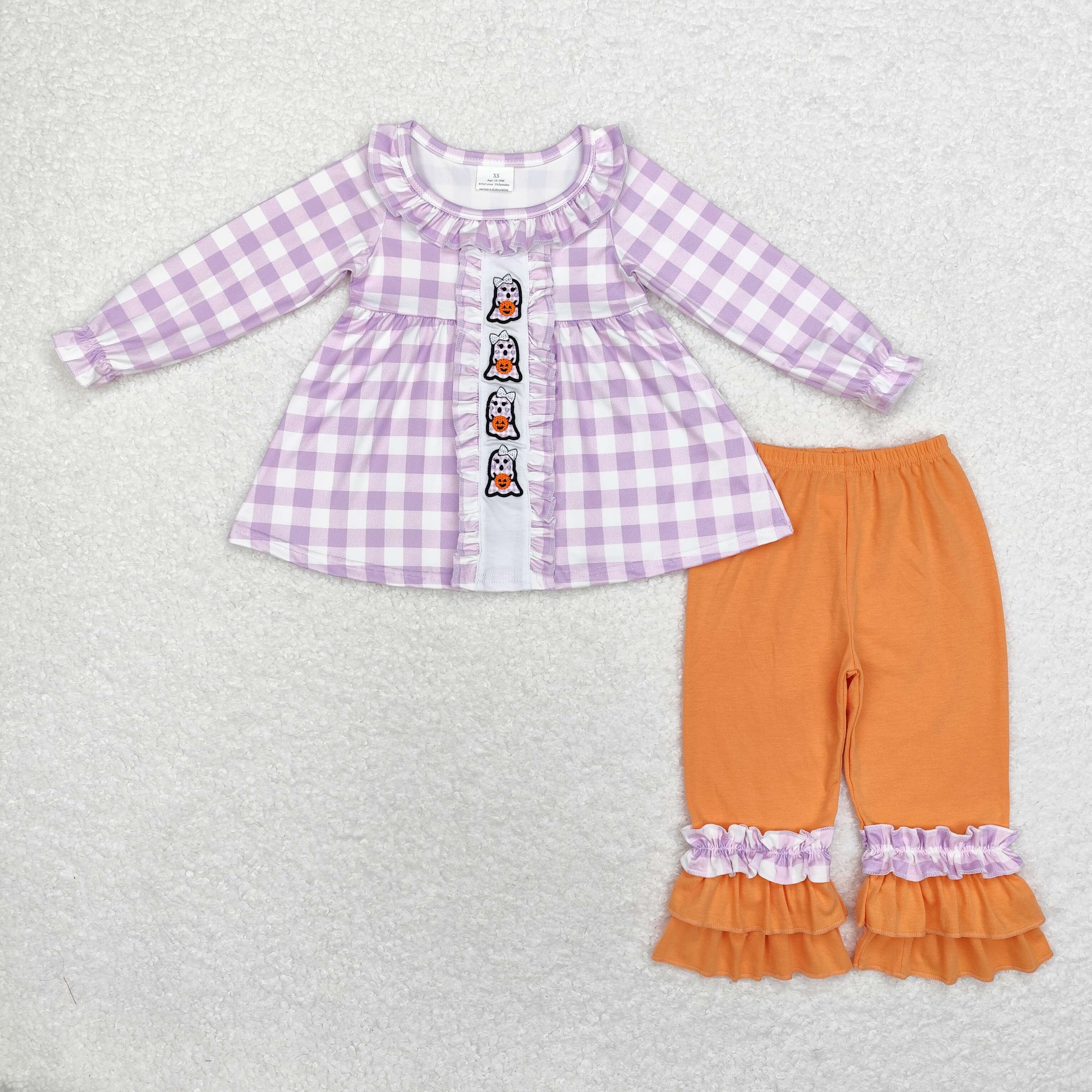 GLP1434 RTS  toddler girl clothes boo girl halloween winter outfit embroidery