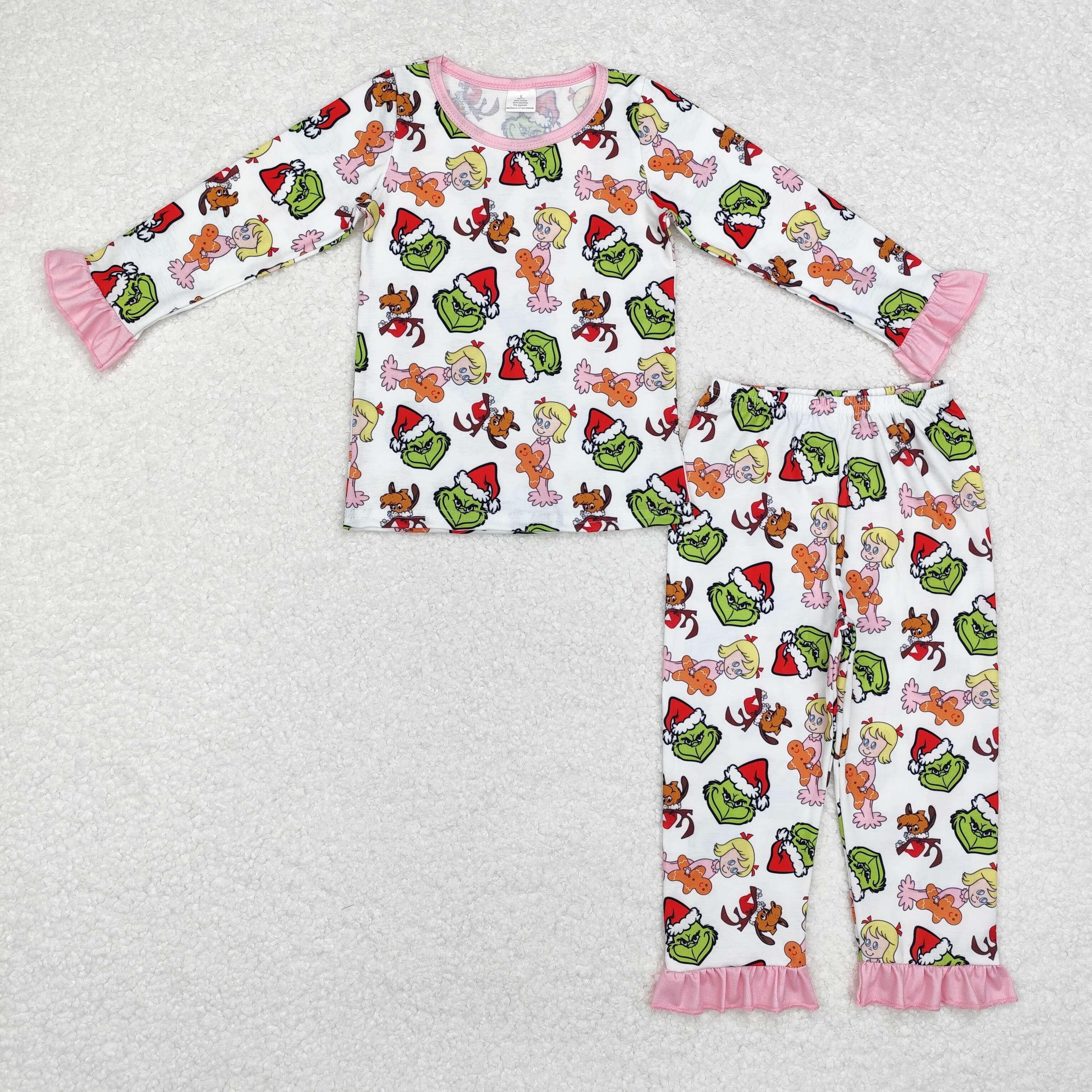 GLP1477 RTS  toddler girl clothes cartoon girl christmas winter pajamas set -BAMBOO