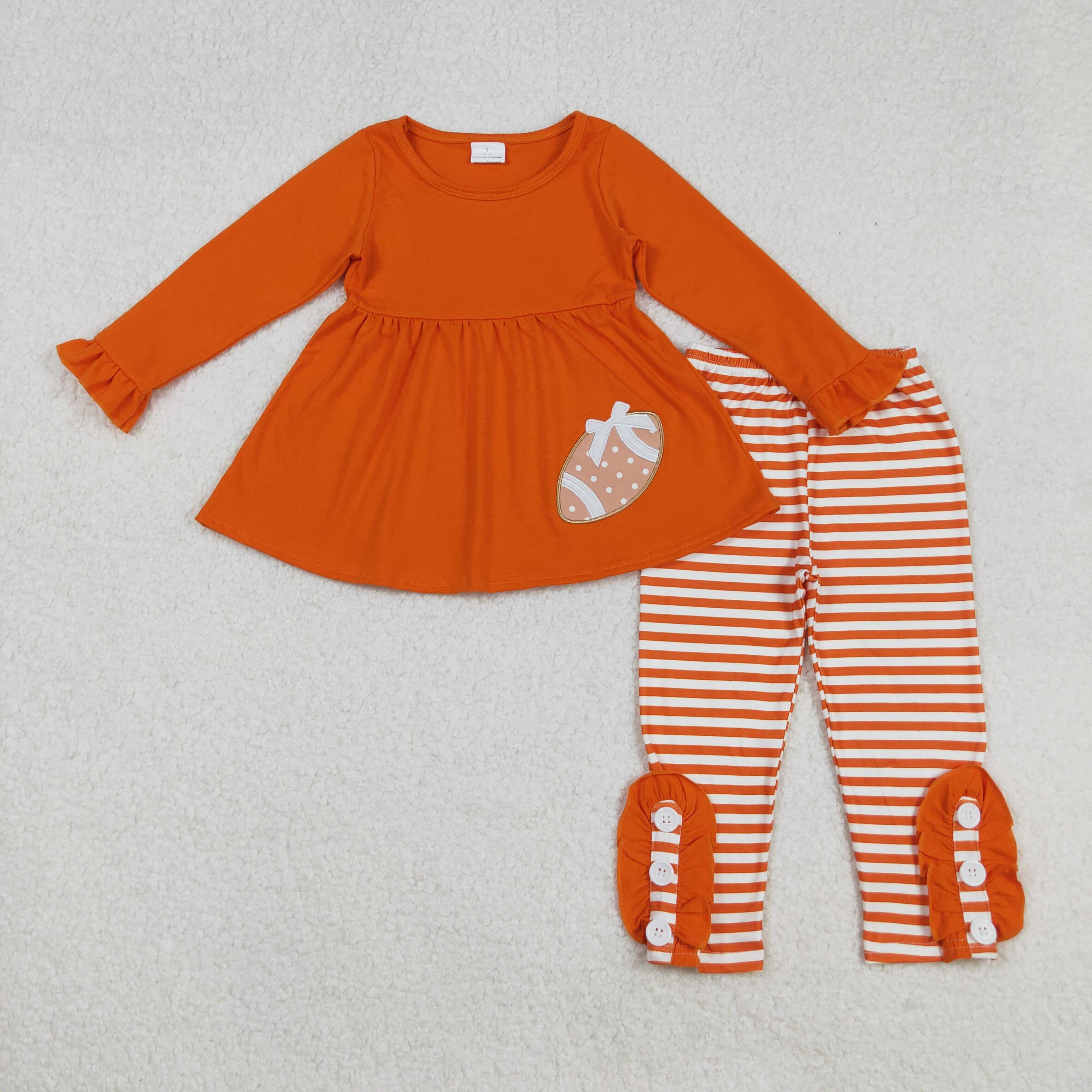 GLP1588 RTS girl clothes orange football rugby girl winter embroidery outfit