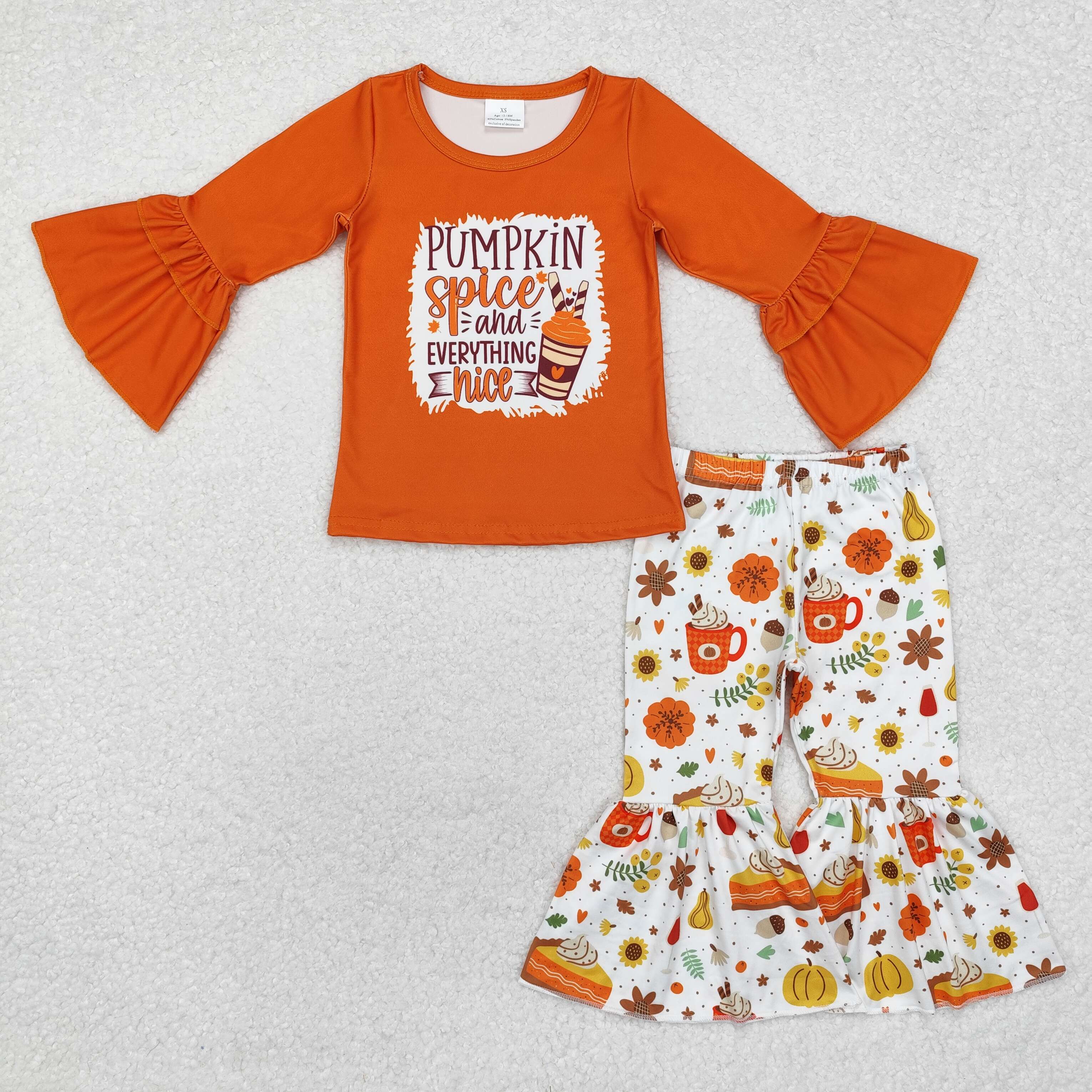 GLP1637 RTS  toddler girl clothes pumpkin girl bell bottoms set
