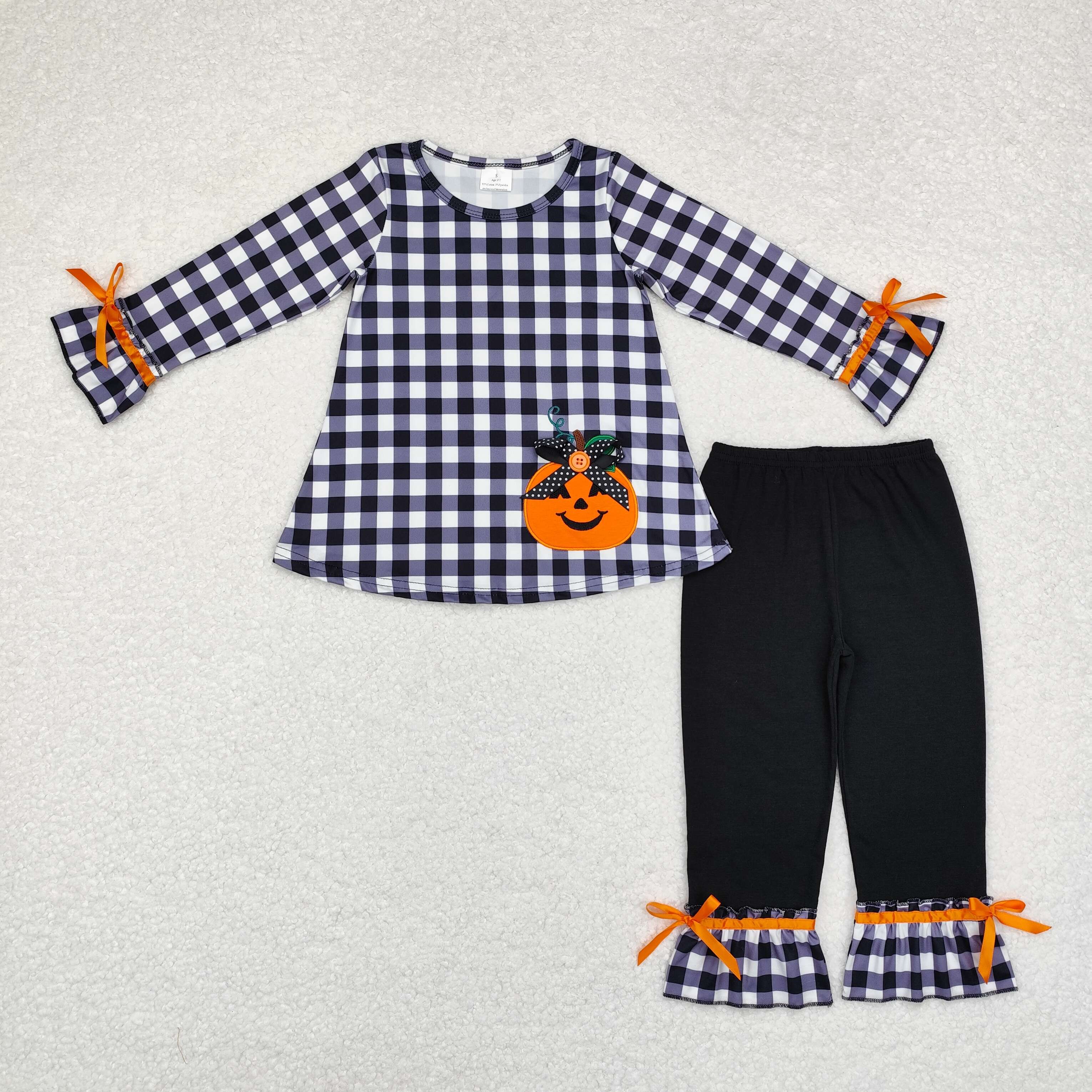GLP1674 RTS  toddler girl clothes pumpkin girl halloween winter outfit embroidery