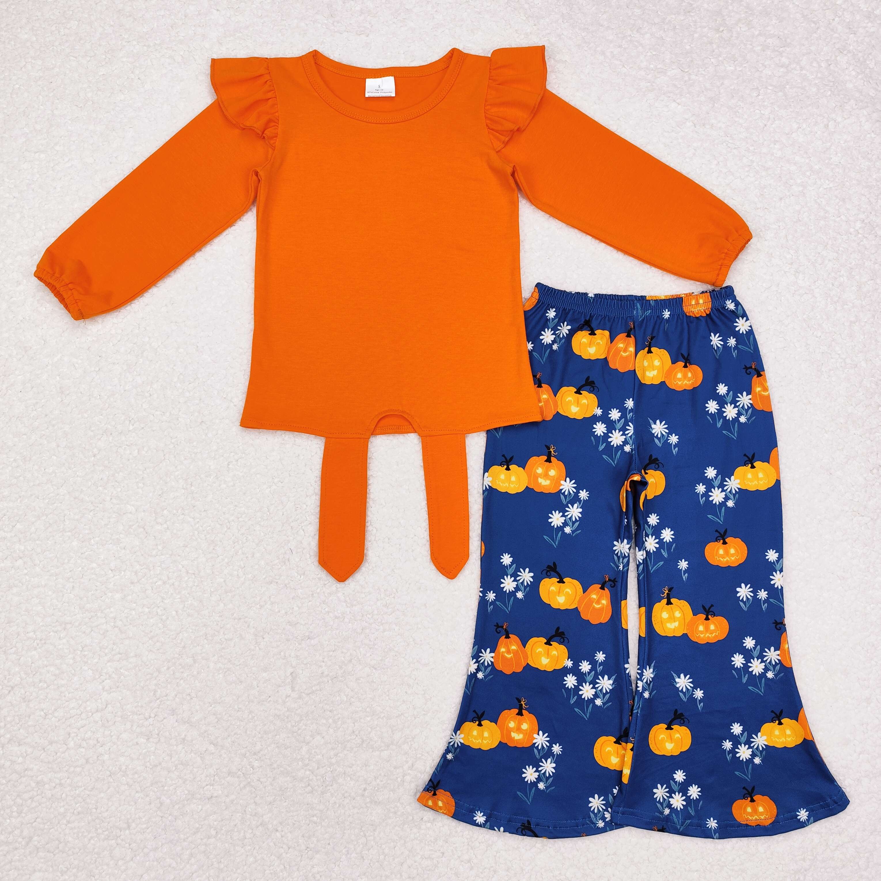 GLP1719 RTS  toddler girl clothes pumpkin girl halloween bell bottoms pant outfit