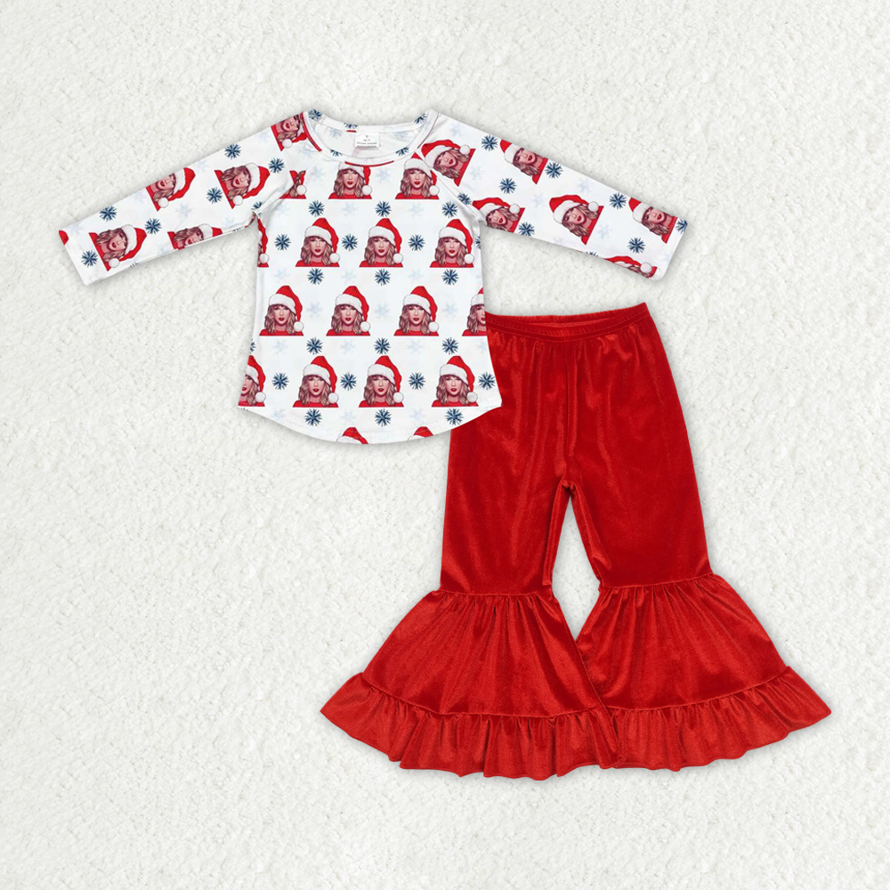 GLP1842 RTS toddler girl clothes 1989 singer girl christmas bell bottom pant set