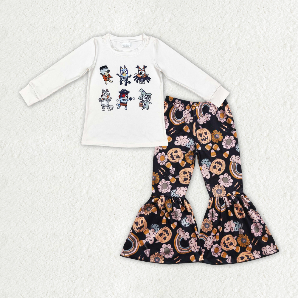GLP1846 RTS  toddler girl clothes cartoon dog girl halloween bell bottoms pant set