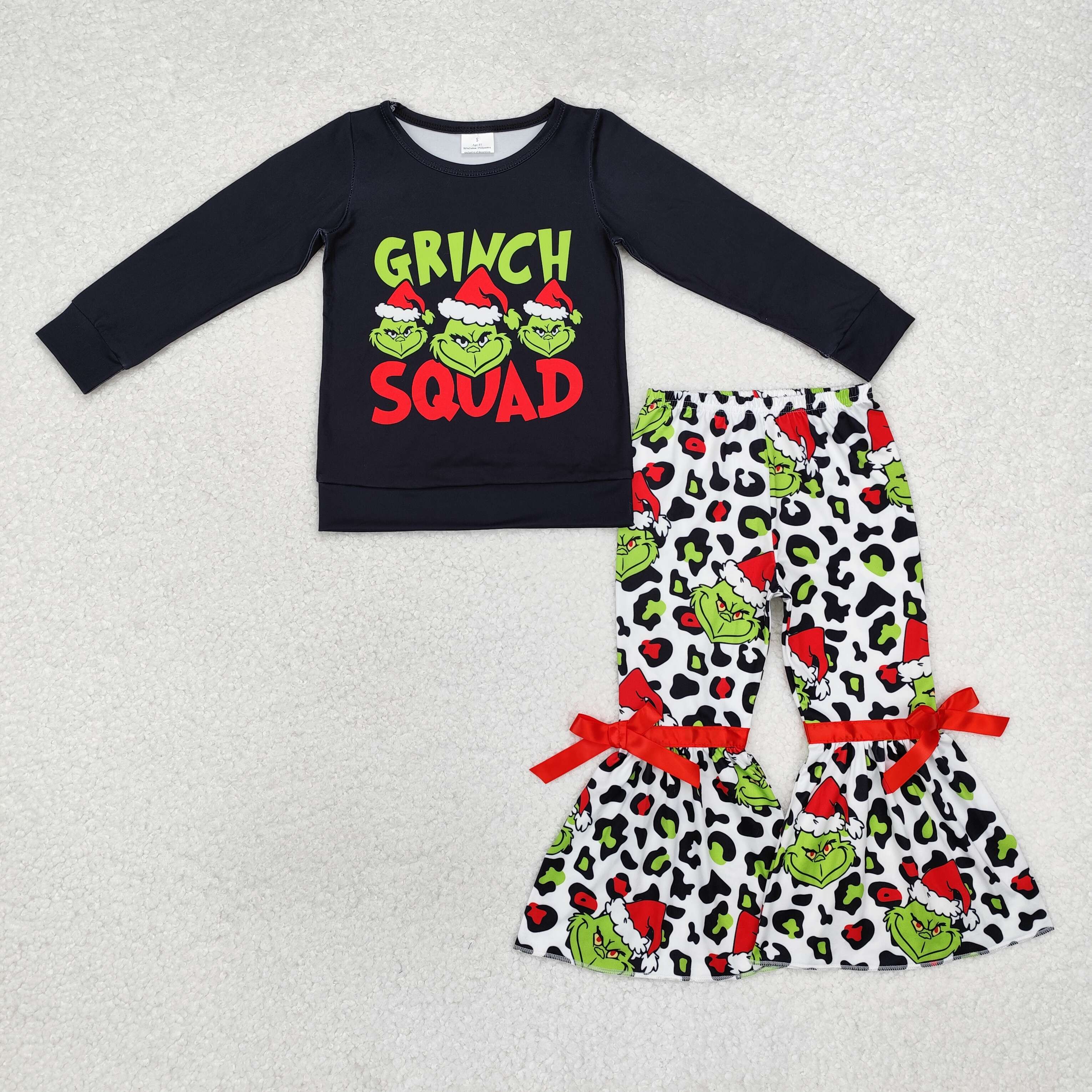 GLP1915 RTS  toddler girl clothes cartoon girl christmas bell bottoms set