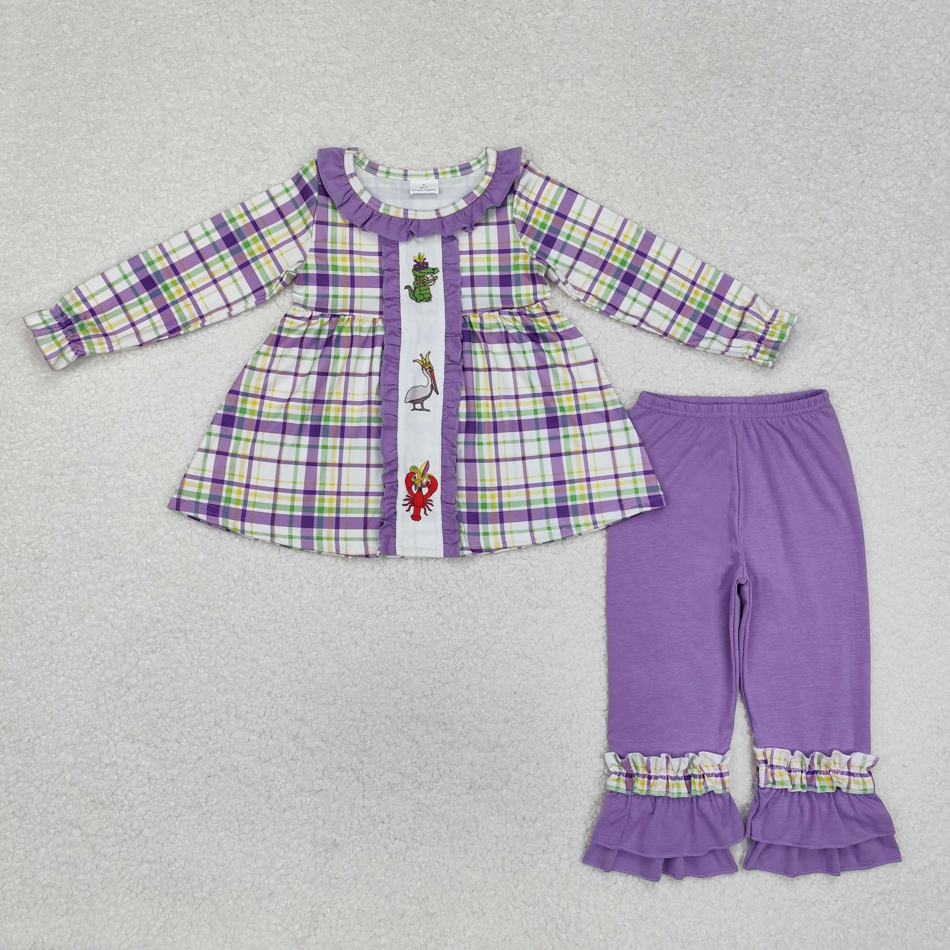 GLP2114 RTS toddler girl clothes animal girl winter mardi gras set 