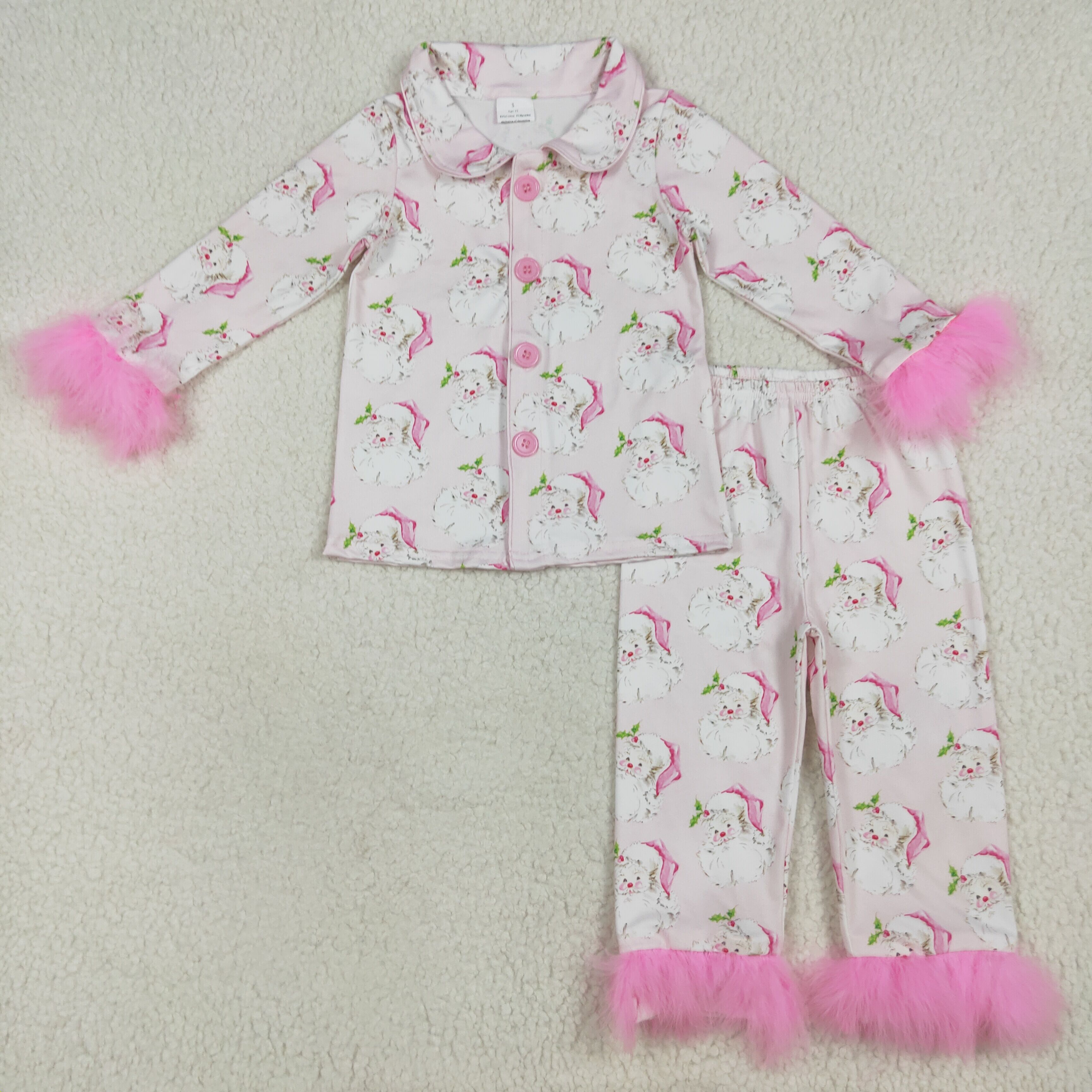 GLP2376 RTS girl clothes pink santa claus girl winter christmas pajamas set