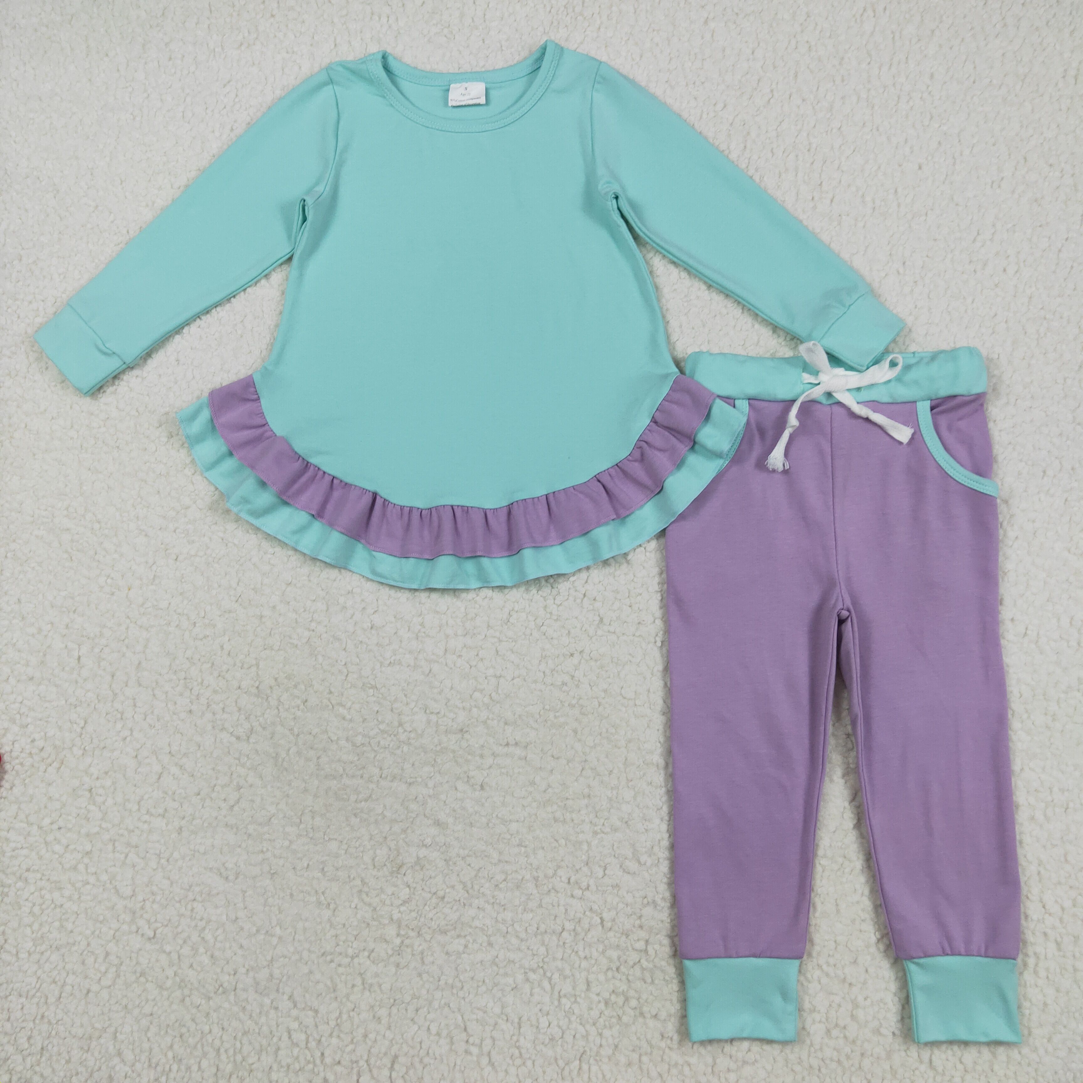 GLP2402 RTS girl clothes green purple cotton blue girl winter pants outfit