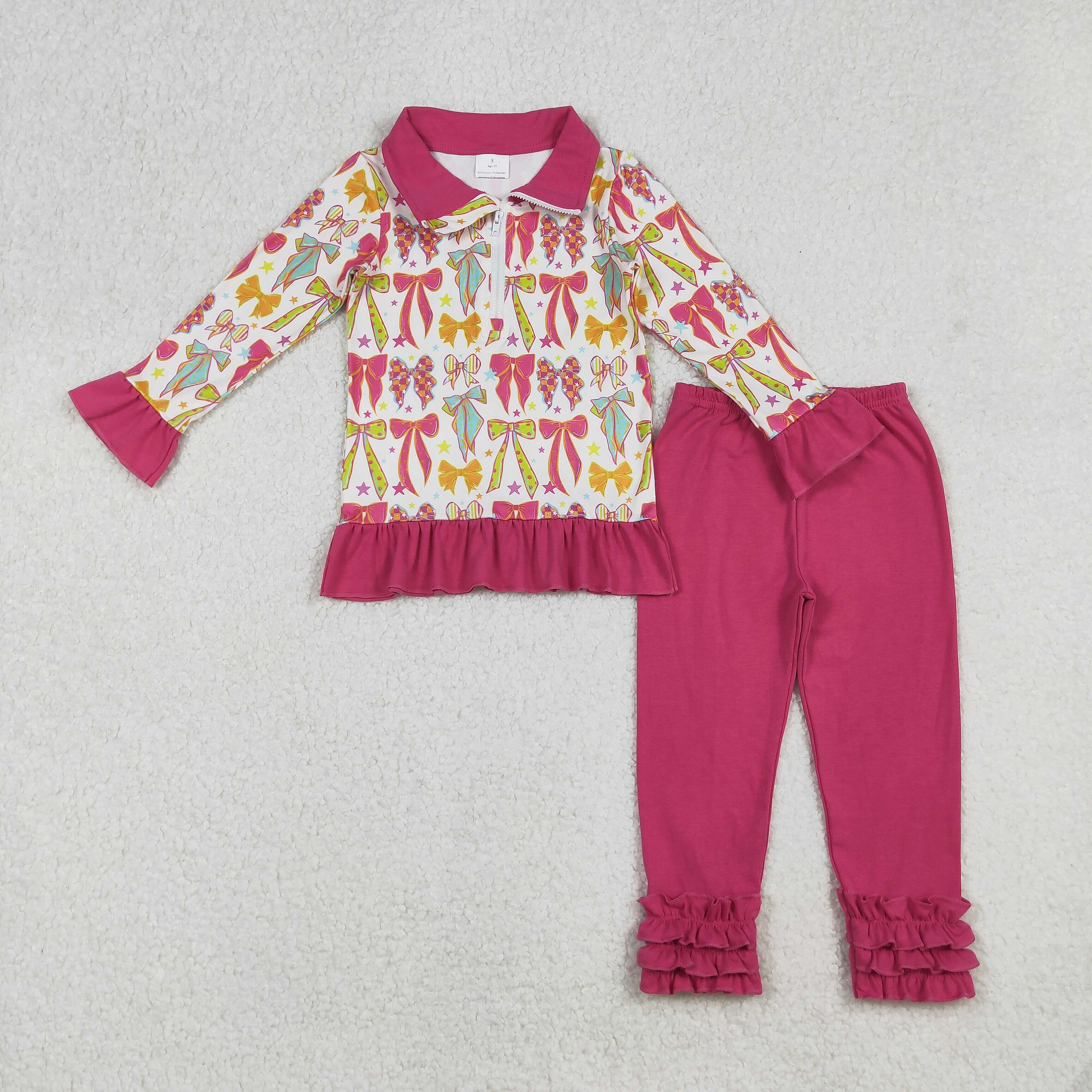 GLP2616 RTS toddler girl clothes hot pink bows girl winter set