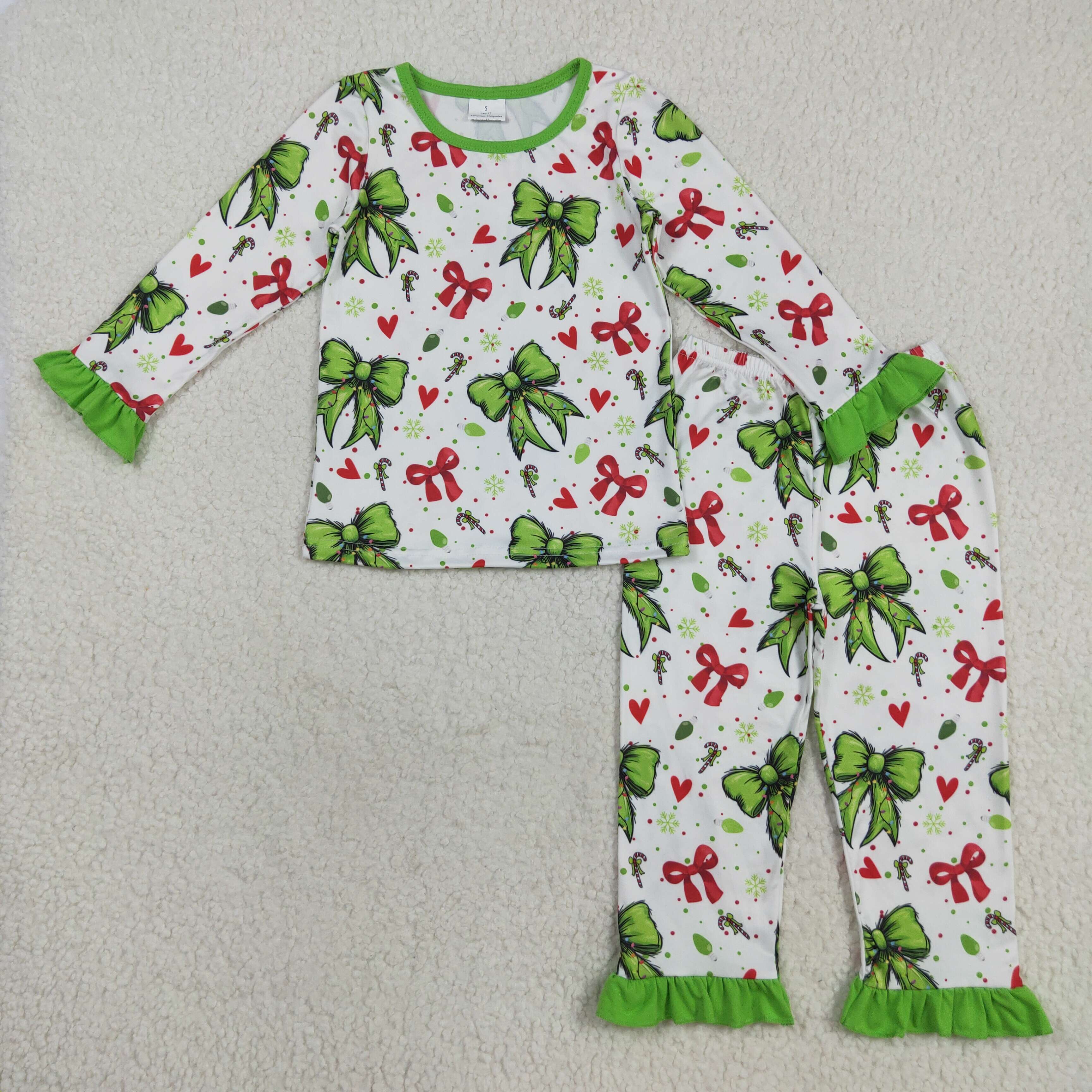 GLP2628 RTS  toddler girl clothes  bows girl christmas pajamas winter set 