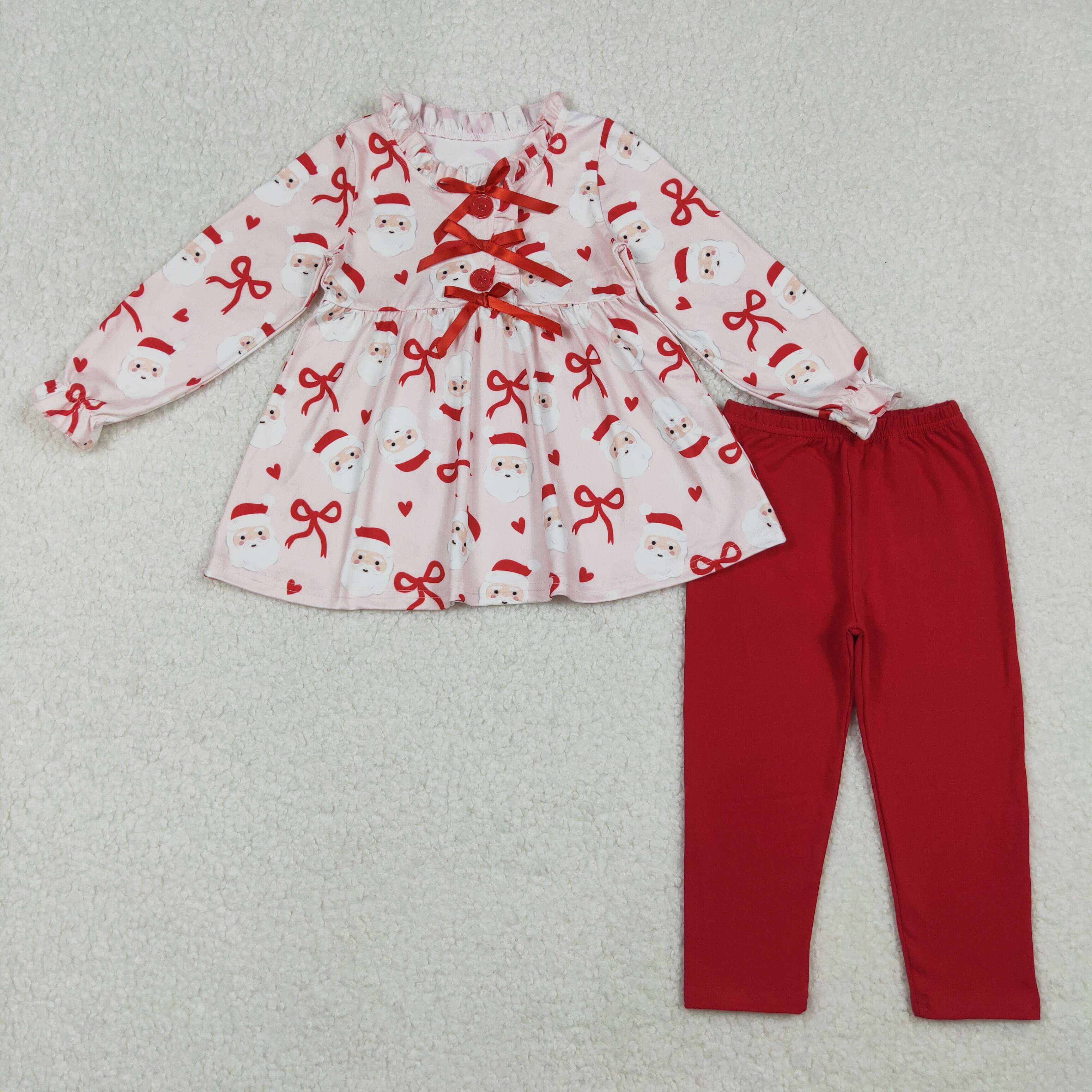 GLP2642 RTS girl clothes red santa print girl christmas winter set