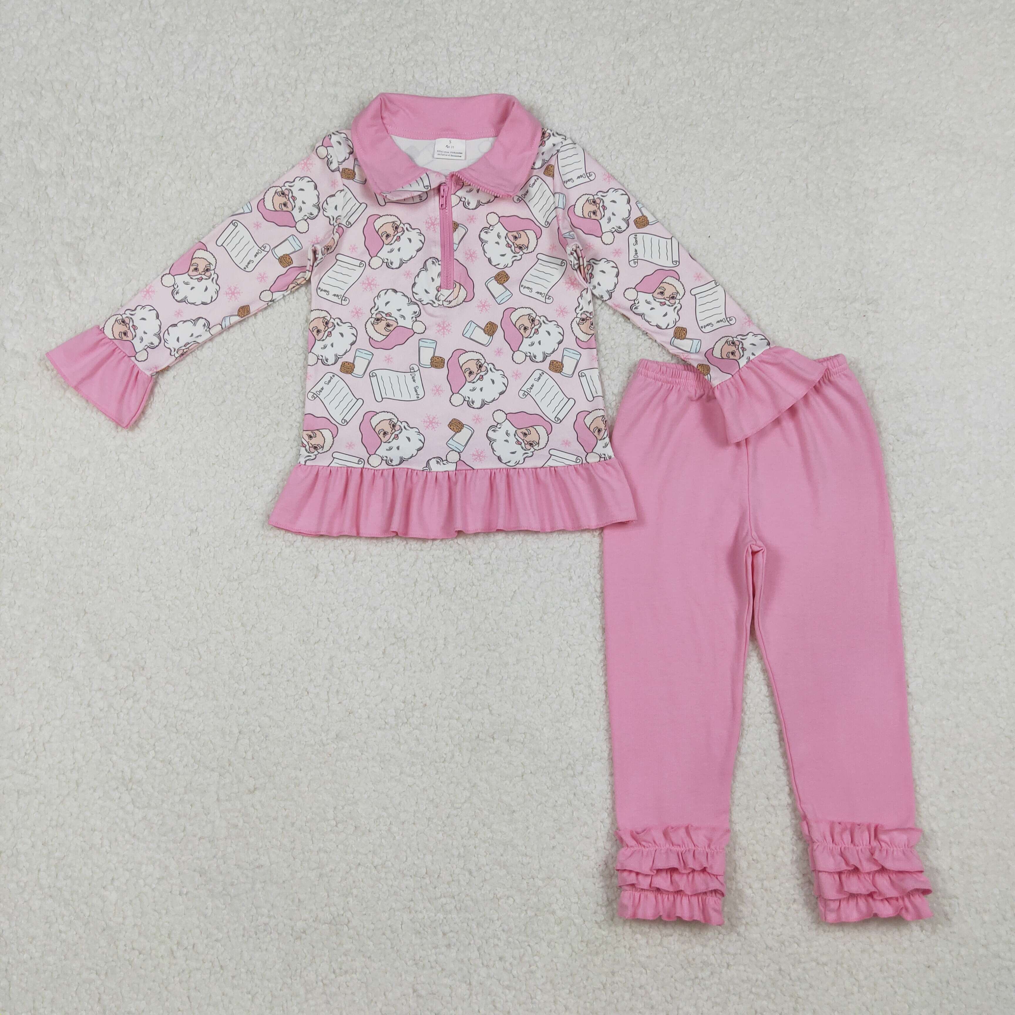GLP2750 RTS toddler girl clothes pink santa claus girl winter pants set
