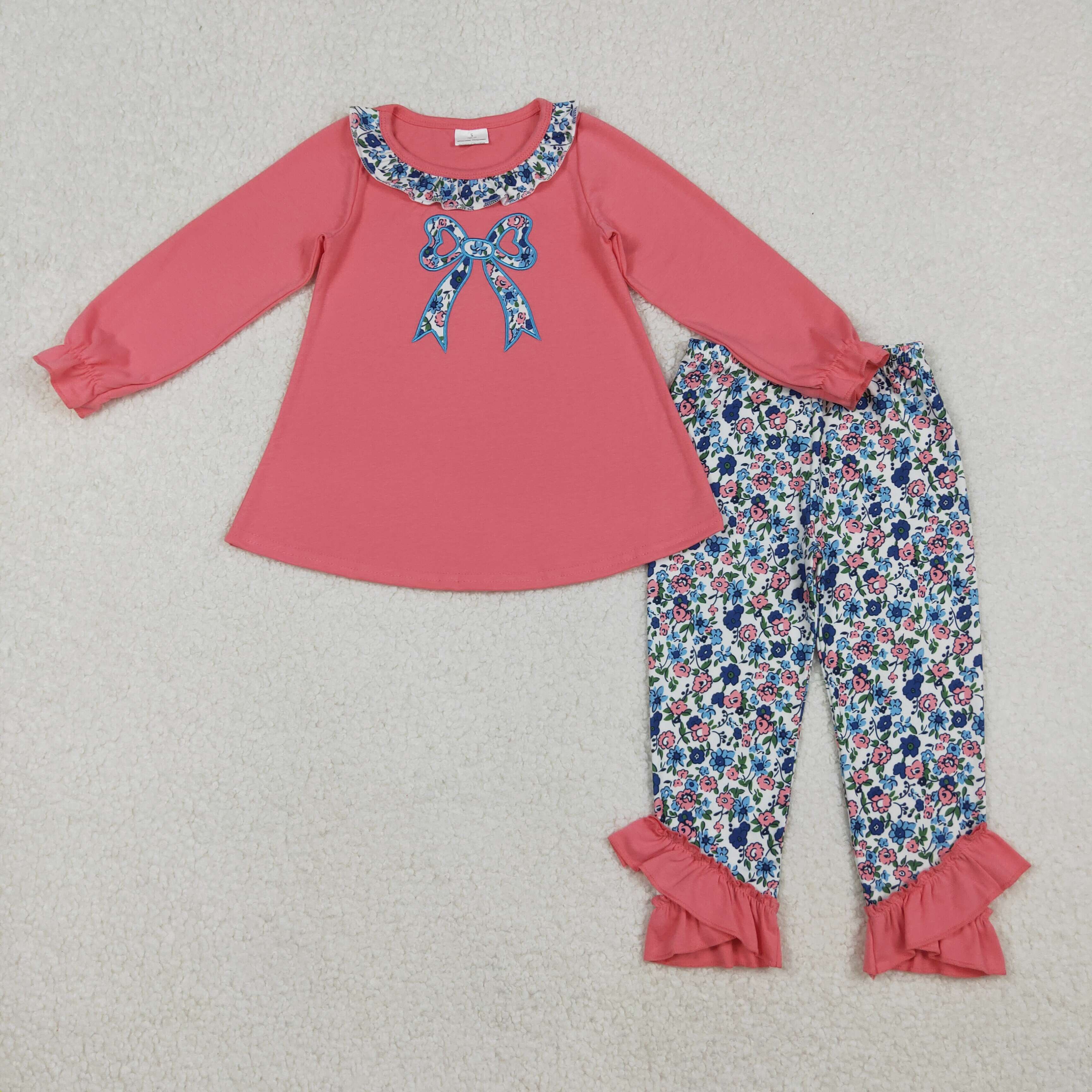 GLP2777 RTS baby girl clothes flower bow pink long sleeves girl winter cloths outfits