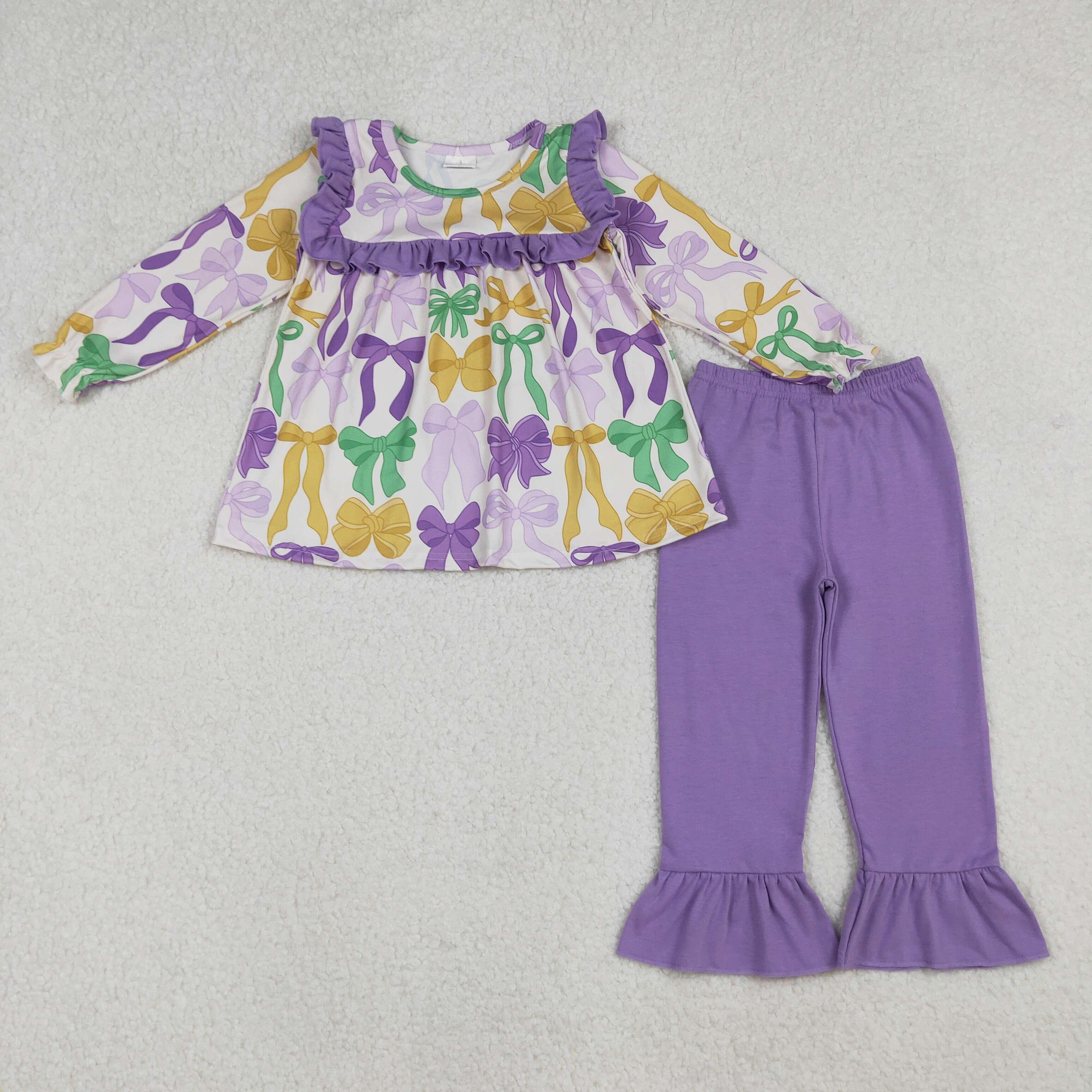 GLP2822 RTS  toddler girl clothes bows girl mardi gras winter set