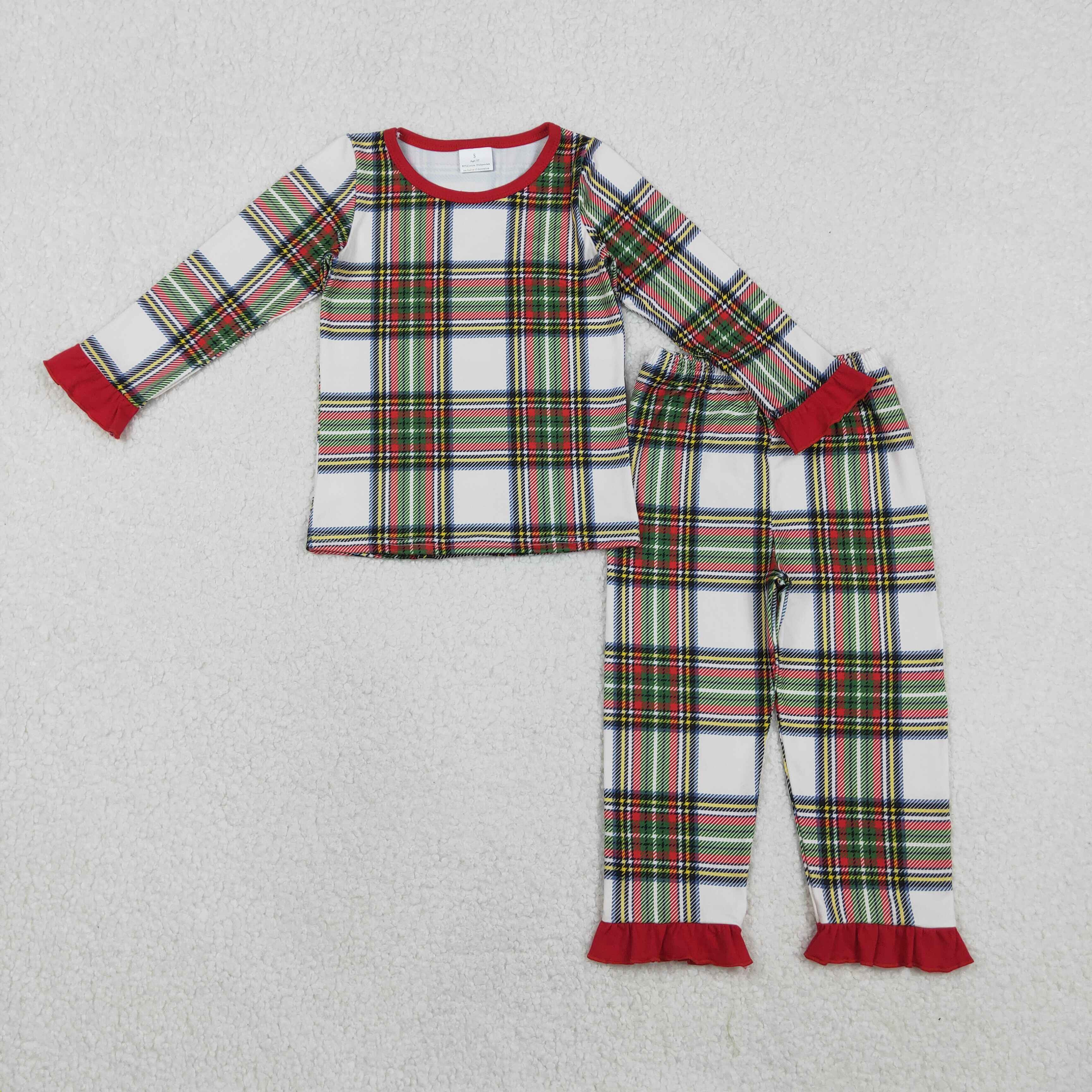 GLP2829 RTS toddler girl clothes plaid girl winter pajamas set