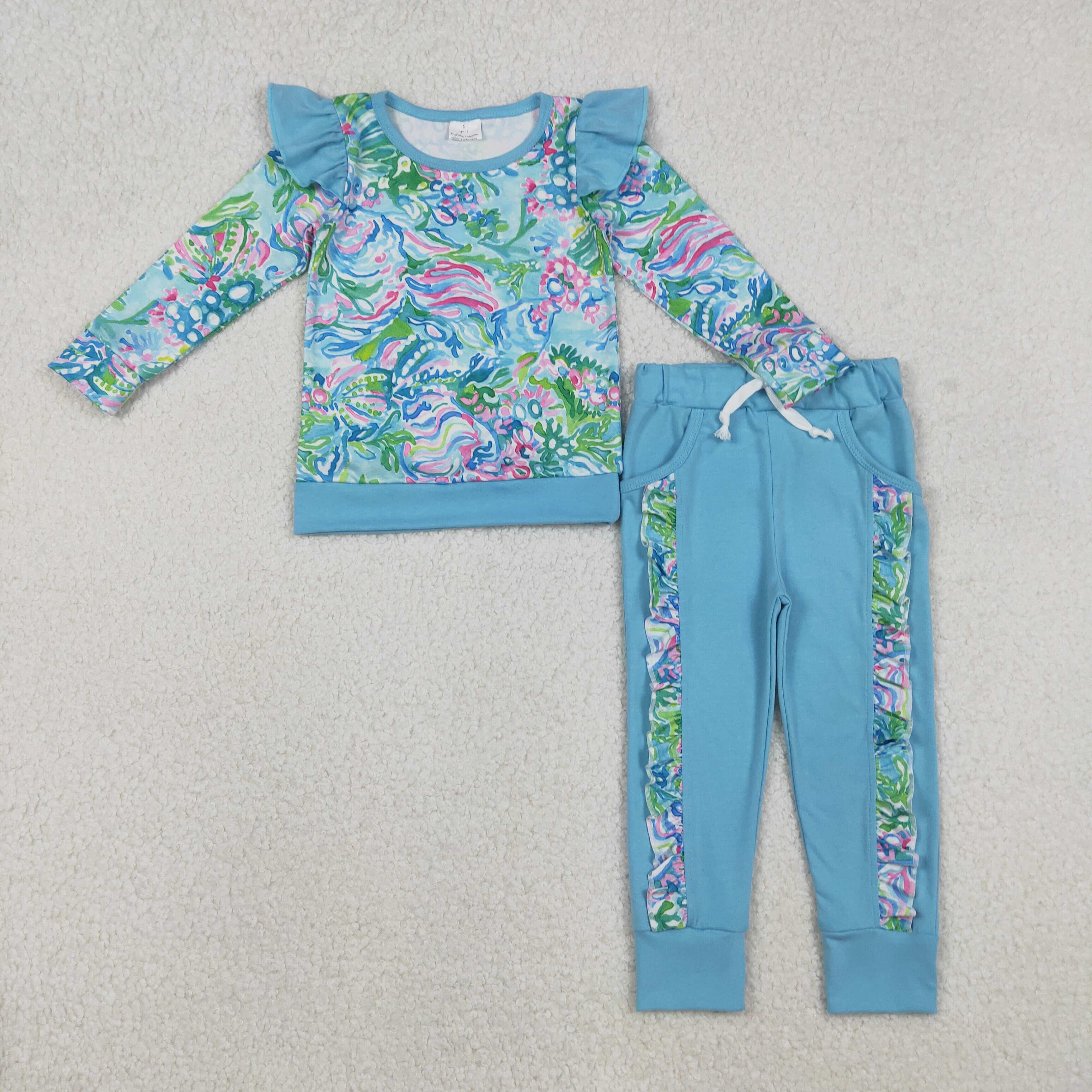 GLP2832  RTS baby girls Seagrass long sleeve blue green outfits