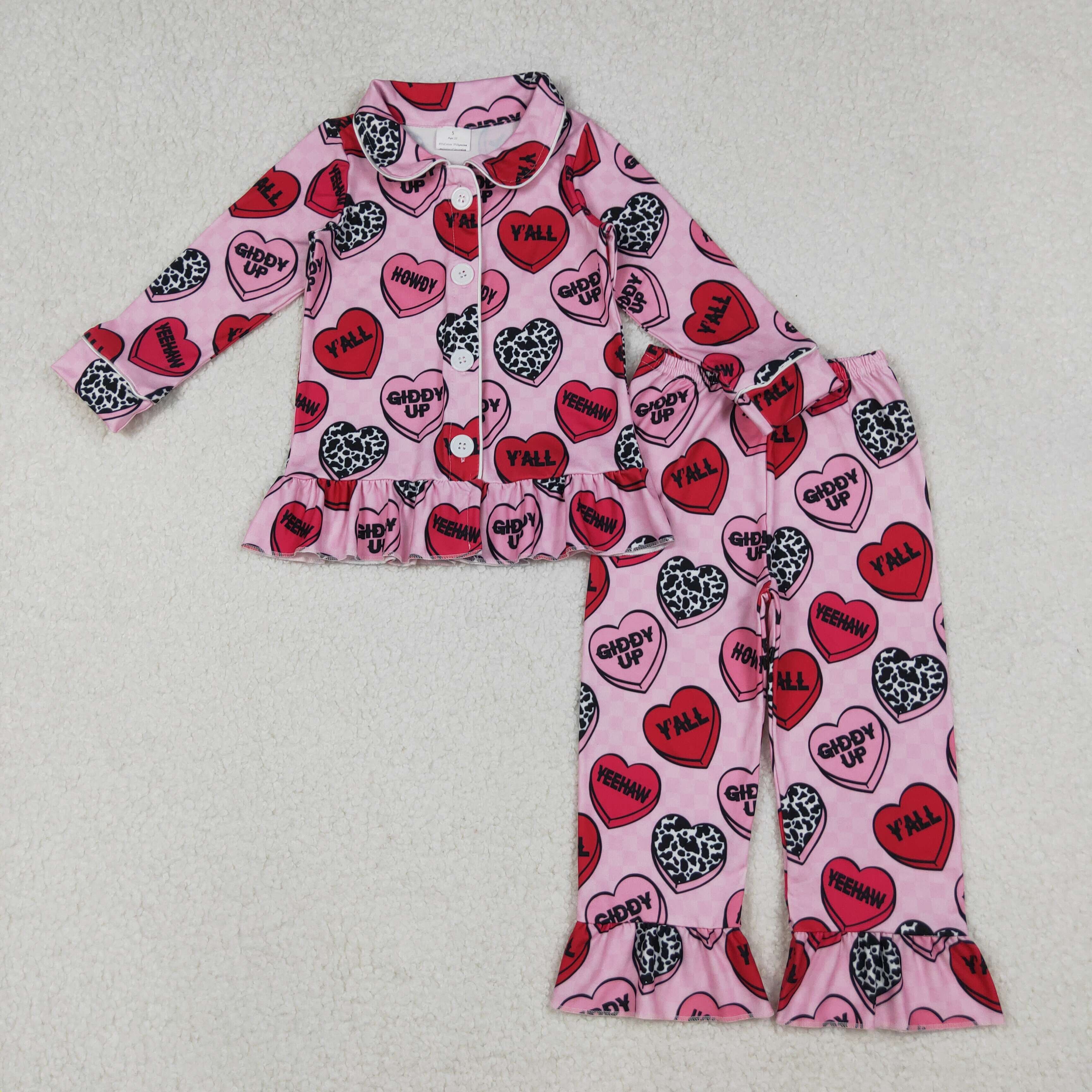 GLP2843 RTS  toddler girl clothes howdy girl winter valentine's day pajamas  set