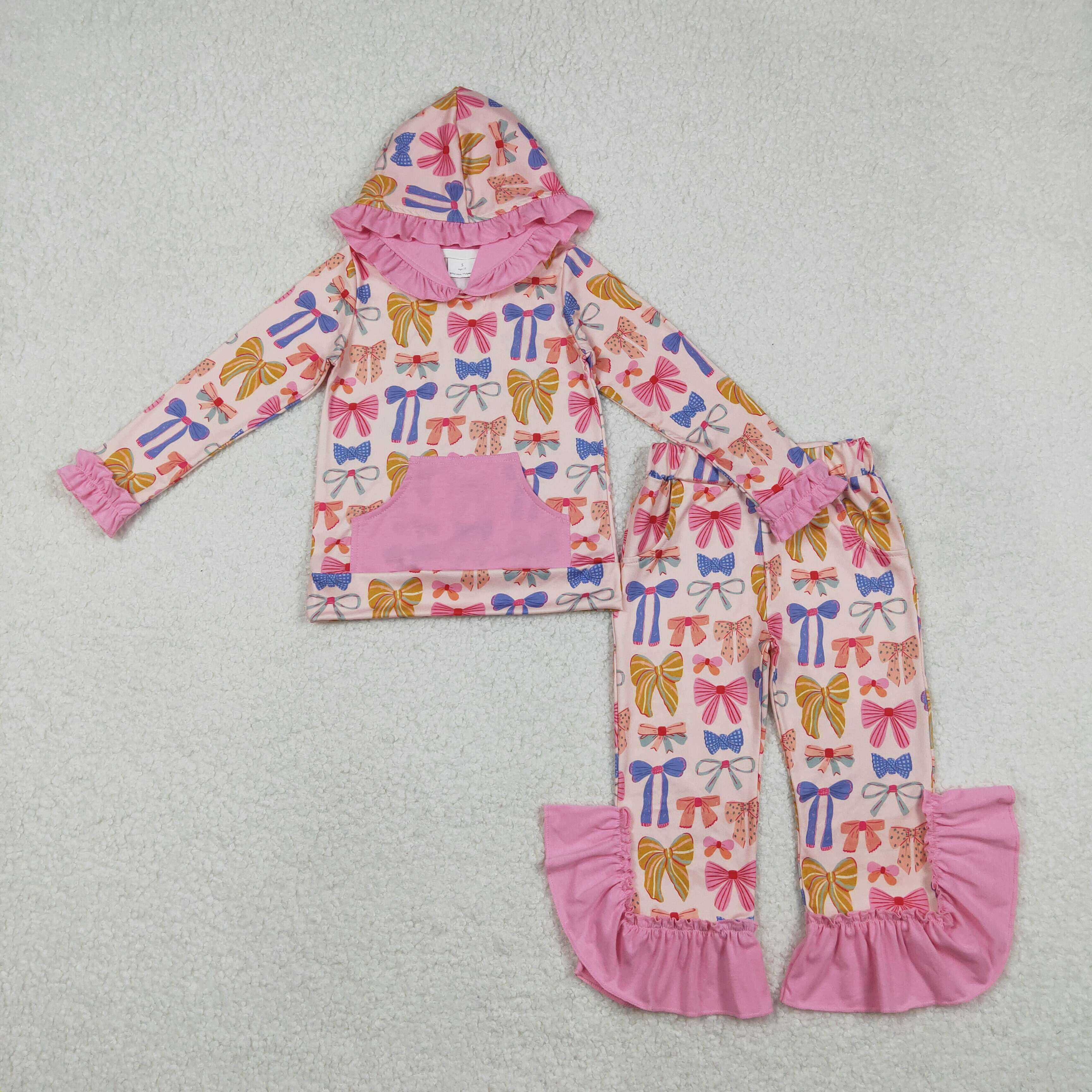 GLP3049 RTS toddler girl clothes bows girl winter set hoodies Set