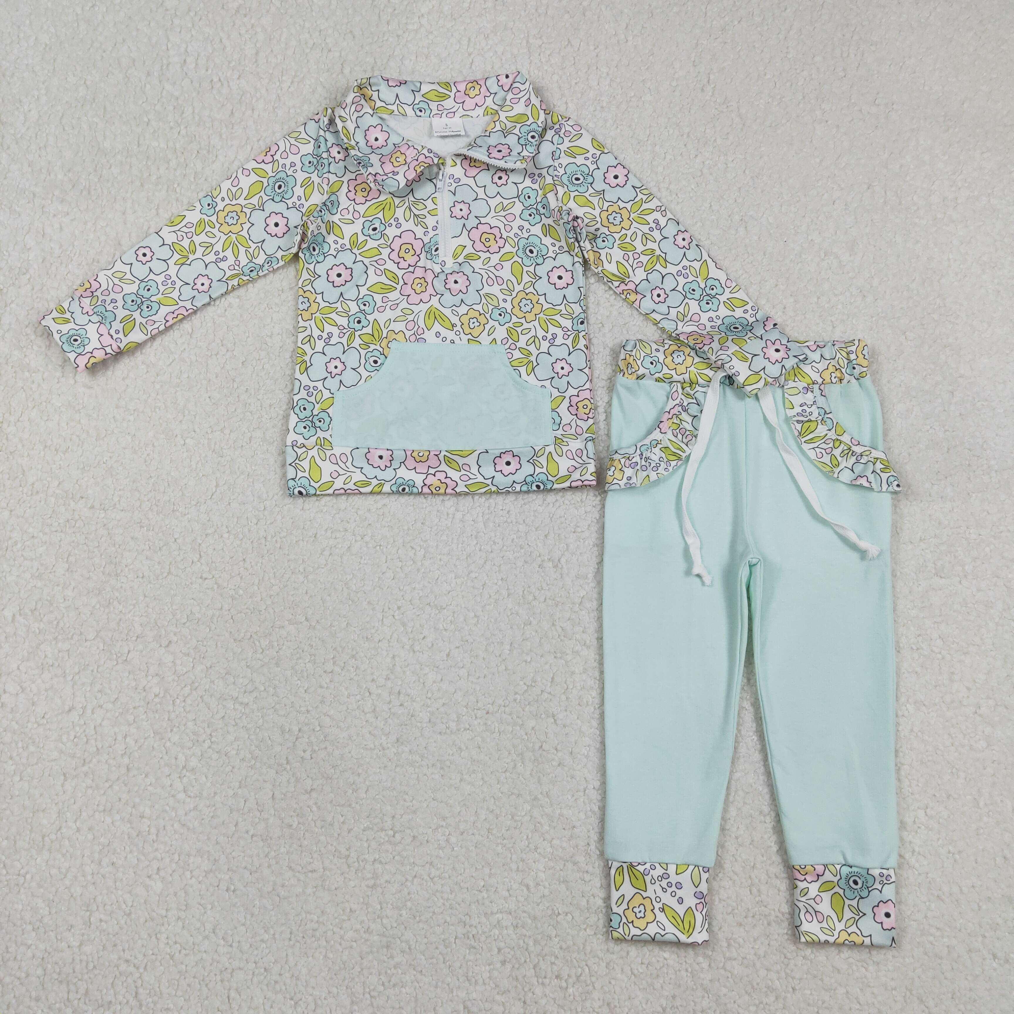RTS GLP3278 toddler girl clothes blue floral print girl winter set winter outfit