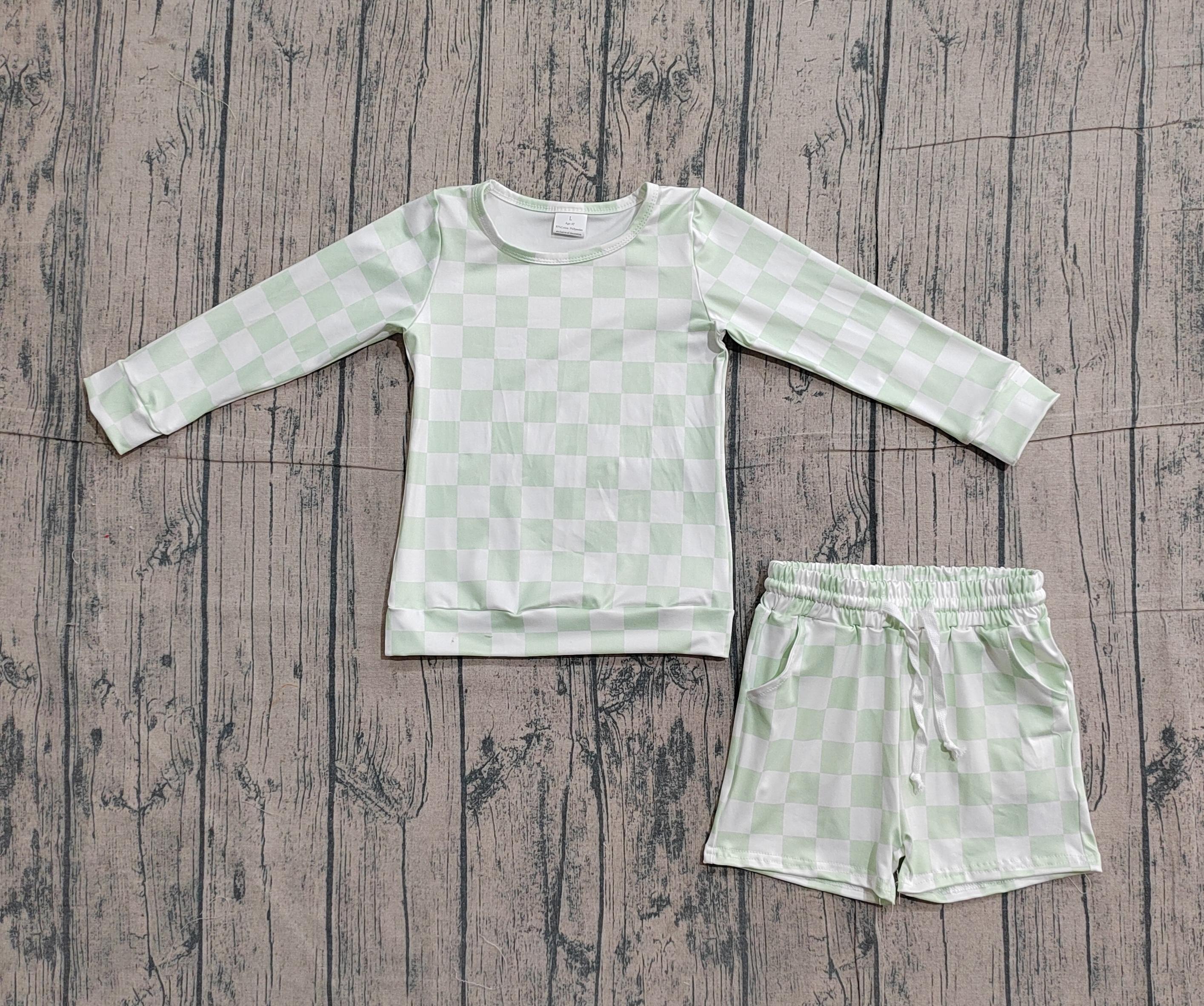GLS0086 pre-order  toddler girl clothes green gingham print girl summer set-real pic 2026.1.22 