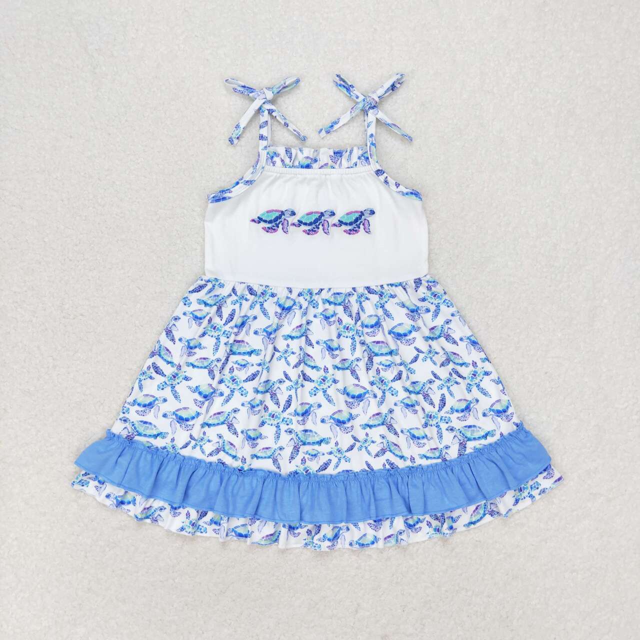 GSD1233 RTS baby girl clothes sea turtle toddler girl summer dress embroidery 